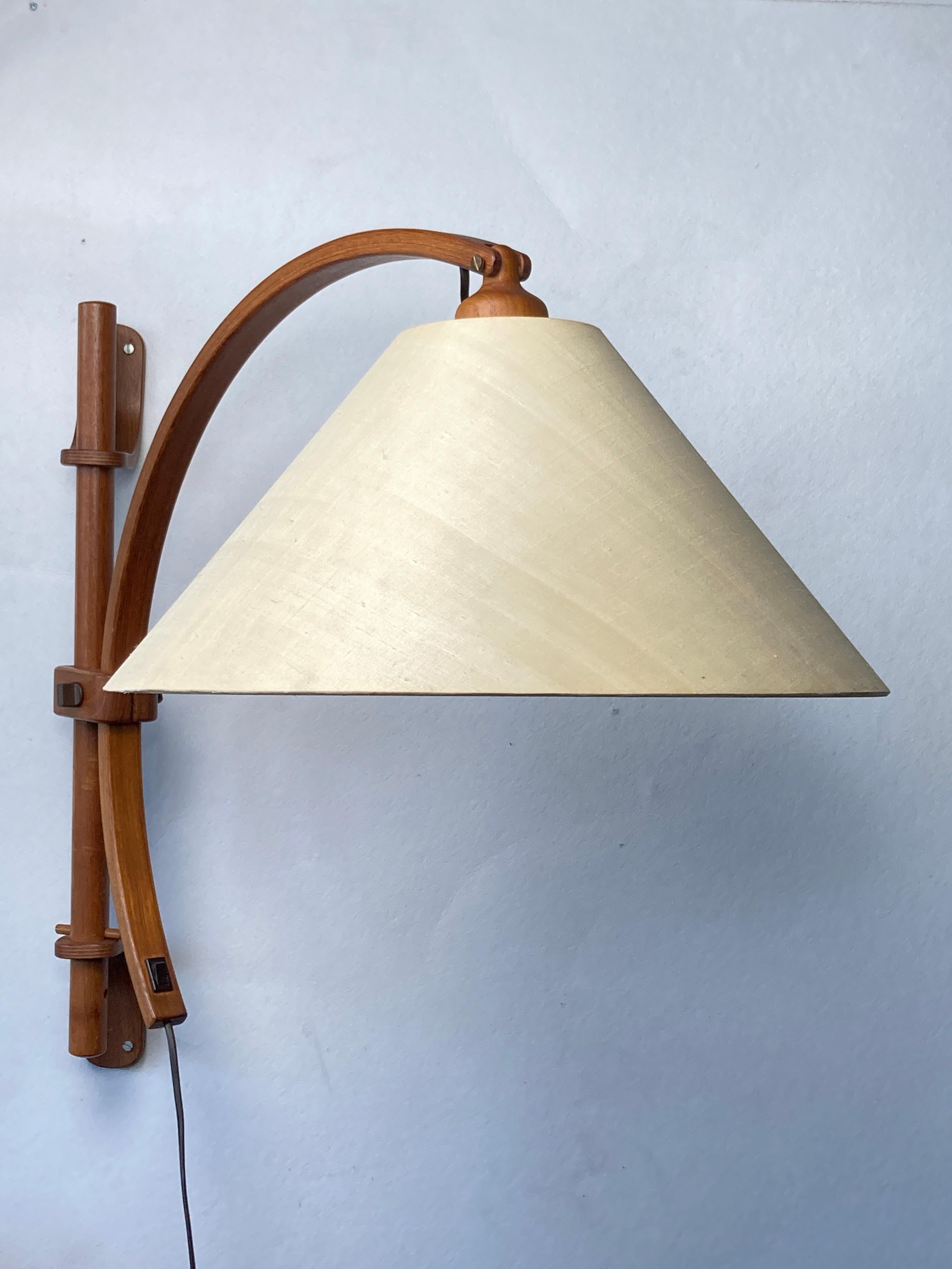 Scandinavian Danish oak wall arc swing lamp, 1970s by Domus 11