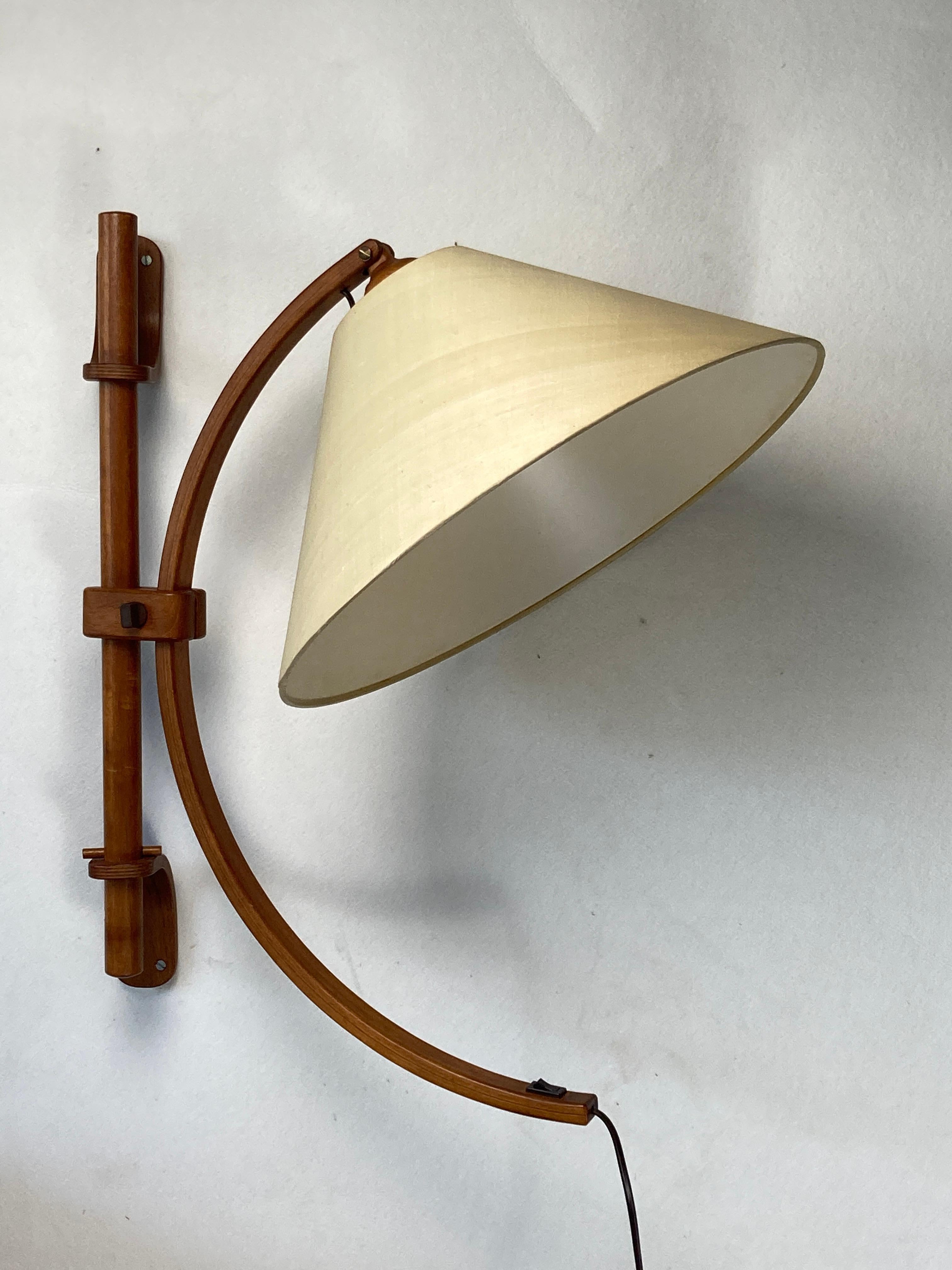 Scandinavian Danish oak wall arc swing lamp, 1970s by Domus 12