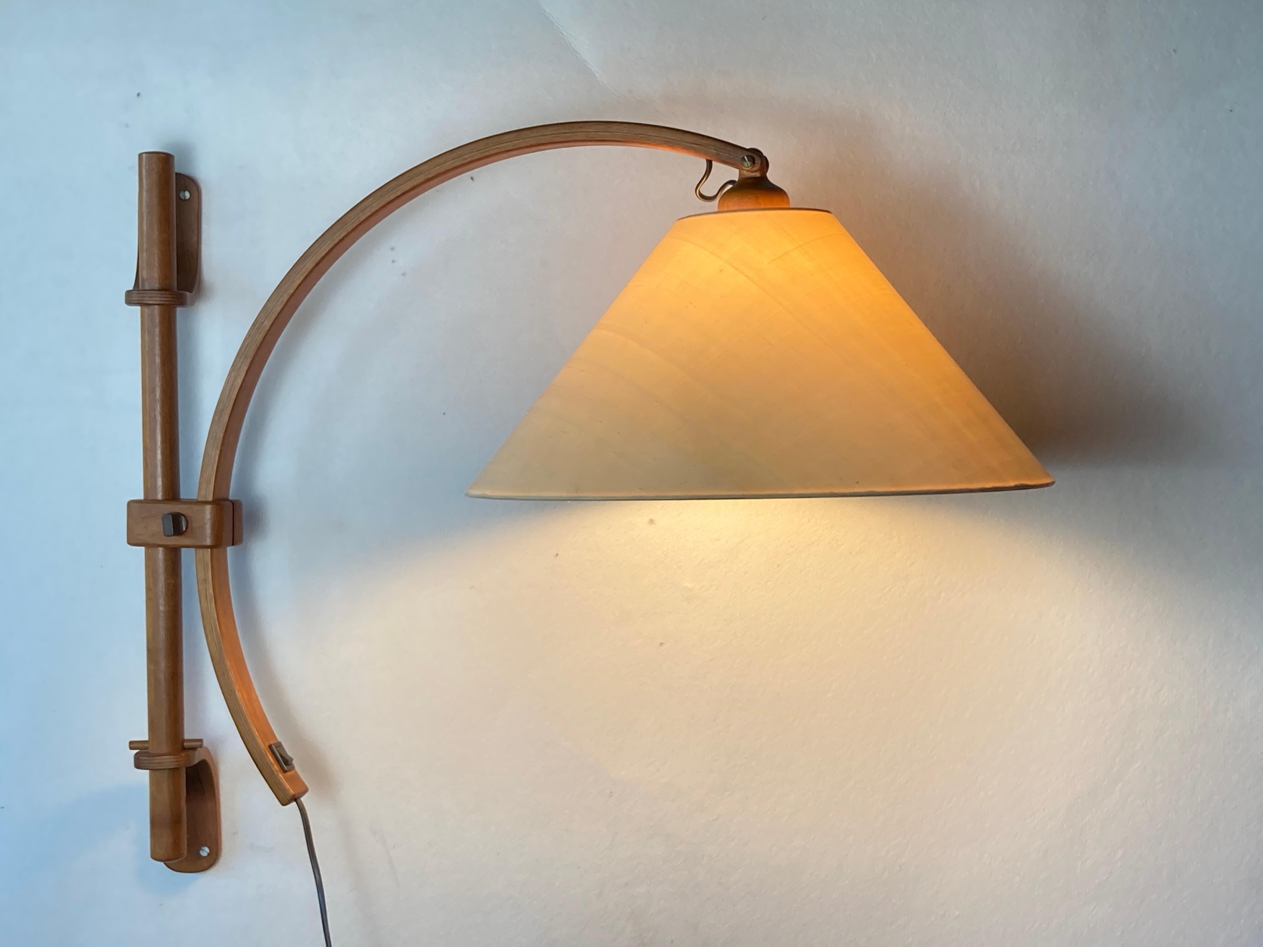 Scandinavian Modern Scandinavian Danish oak wall arc swing lamp, 1970s by Domus