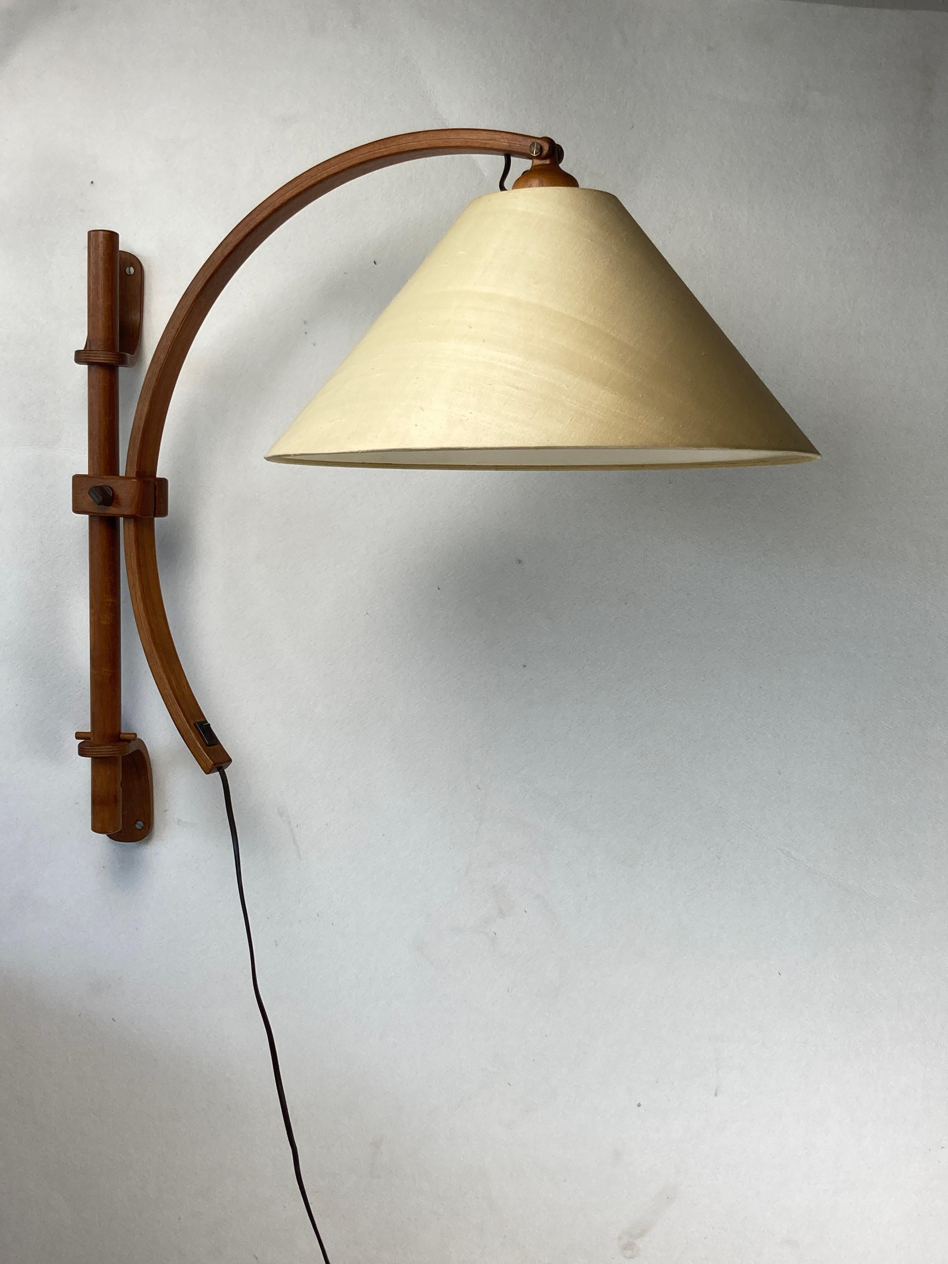 Late 20th Century Scandinavian Danish oak wall arc swing lamp, 1970s by Domus