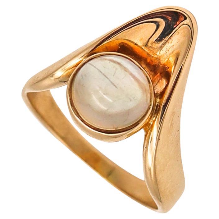 Scandinavian Danish Ring in 14Kt Yellow Gold with 2 Cts in Carats Eye Moonstone For Sale