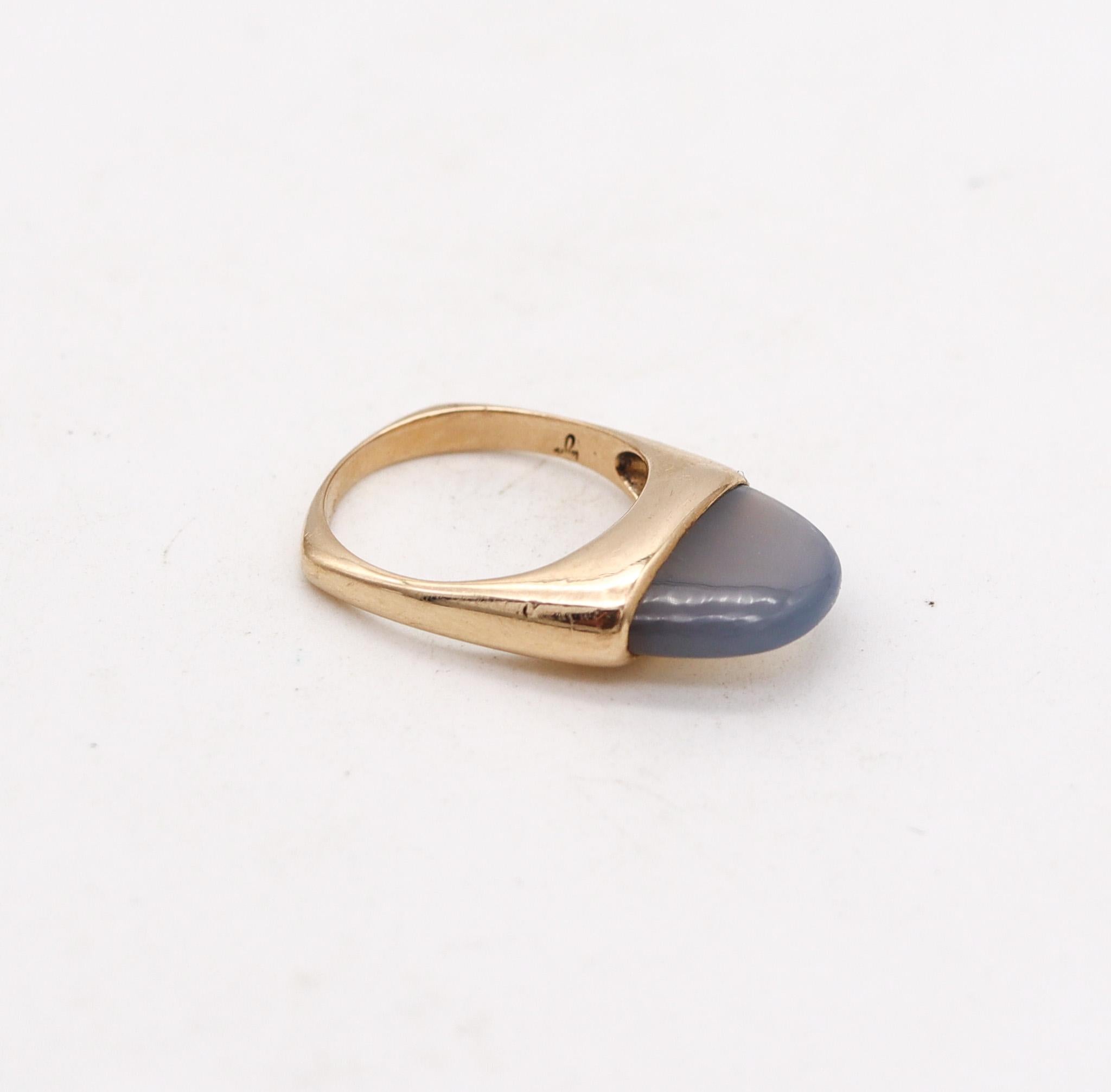 Modern Scandinavian Danish Ring In 14Kt Yellow Gold With 3.5 Cts In Blue Lace Agate For Sale