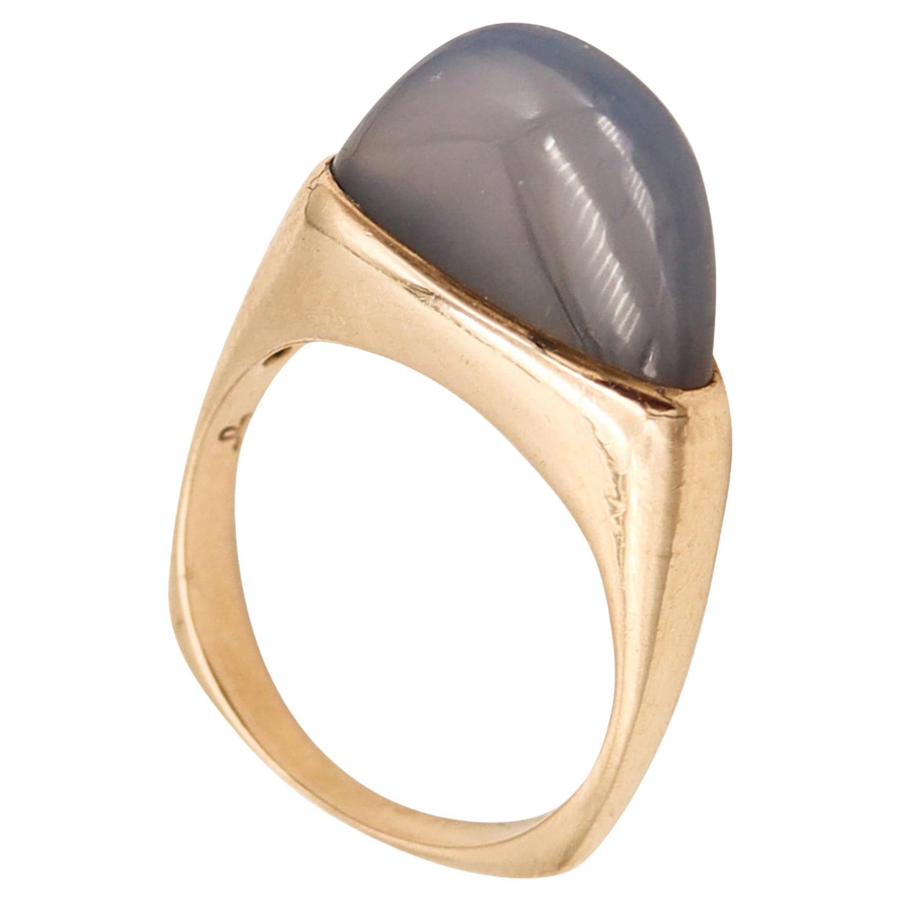 Scandinavian Danish Ring In 14Kt Yellow Gold With 3.5 Cts In Blue Lace Agate For Sale