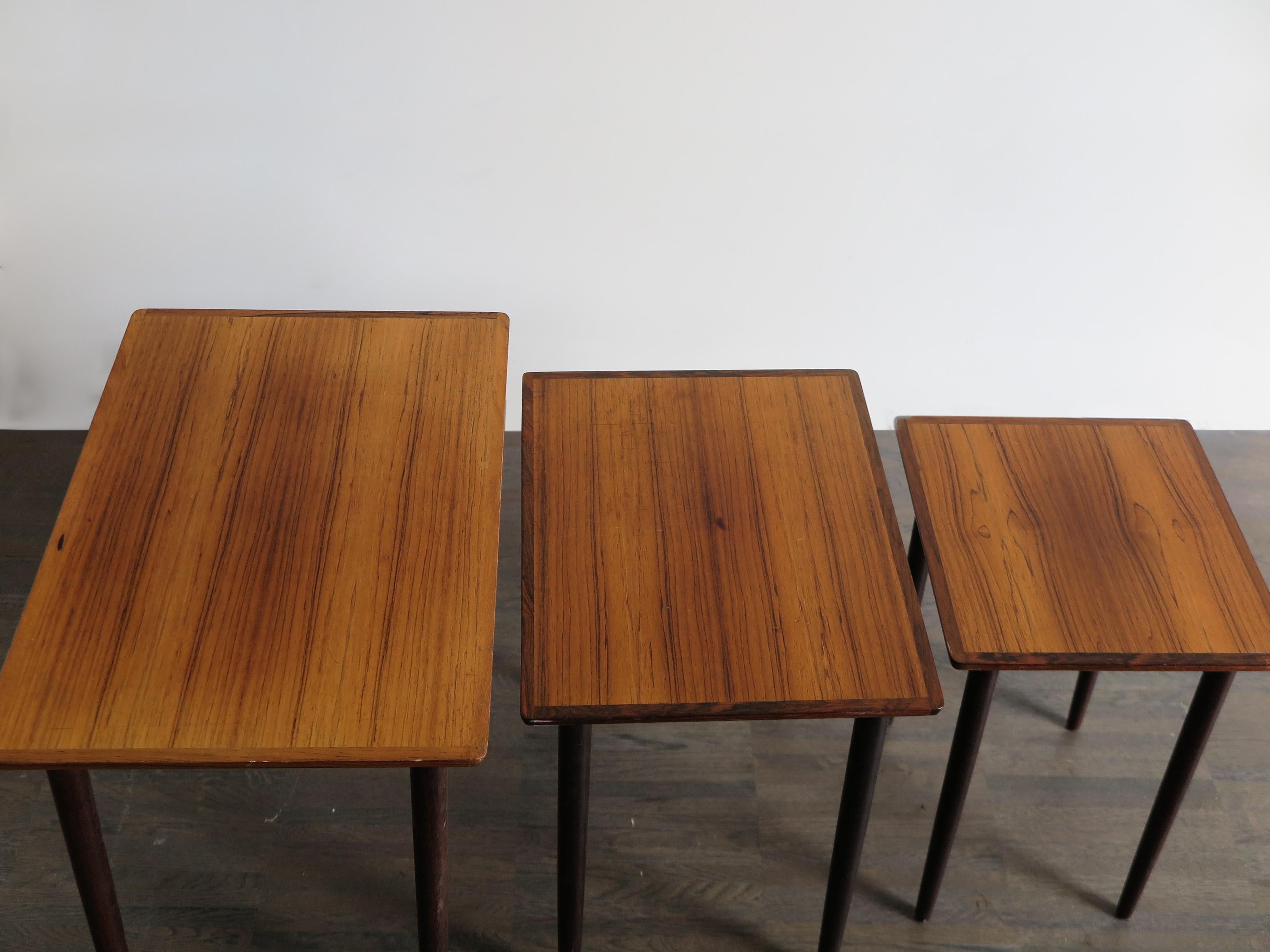 Danish Scandinavian Dark Wood Nesting Tables Set, 1960s