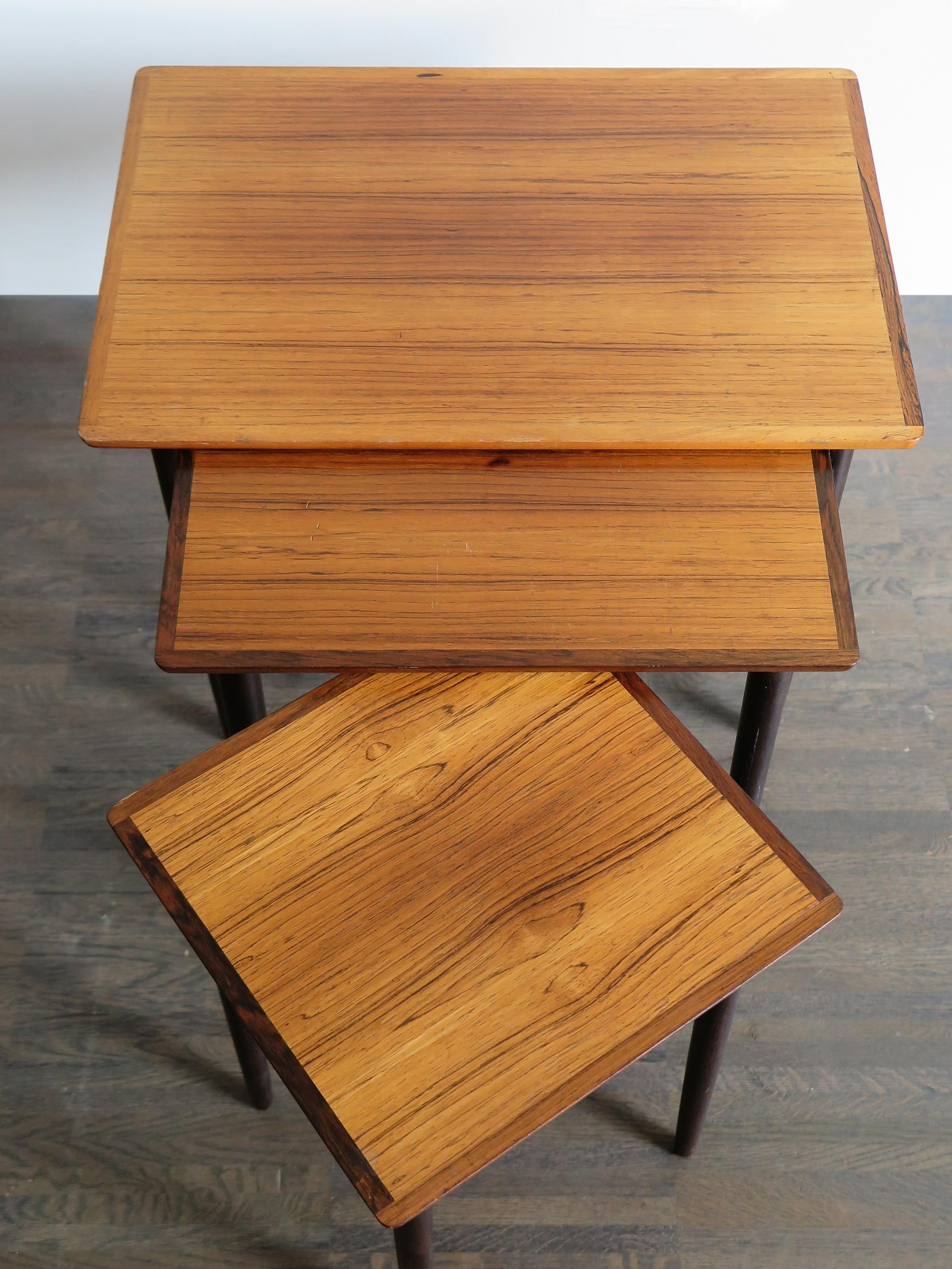 Mid-20th Century Scandinavian Dark Wood Nesting Tables Set, 1960s
