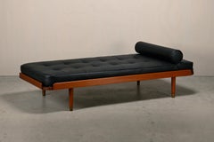Scandinavian Daybed in Teak and Black Leather attributed to Horsens Møbelfabrik