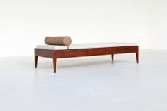 Scandinavian daybed in teak, wool and leather Denmark 1960