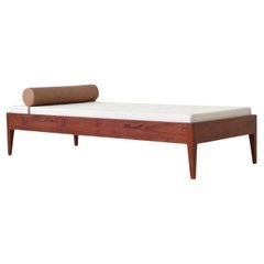 Scandinavian daybed in teak, wool and leather Denmark 1960