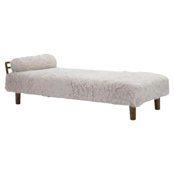 Scandinavian Daybed with Stained Beech Frame and Fabric Upholstered