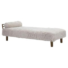 Scandinavian Daybed with Stained Beech Frame and Fabric Upholstered