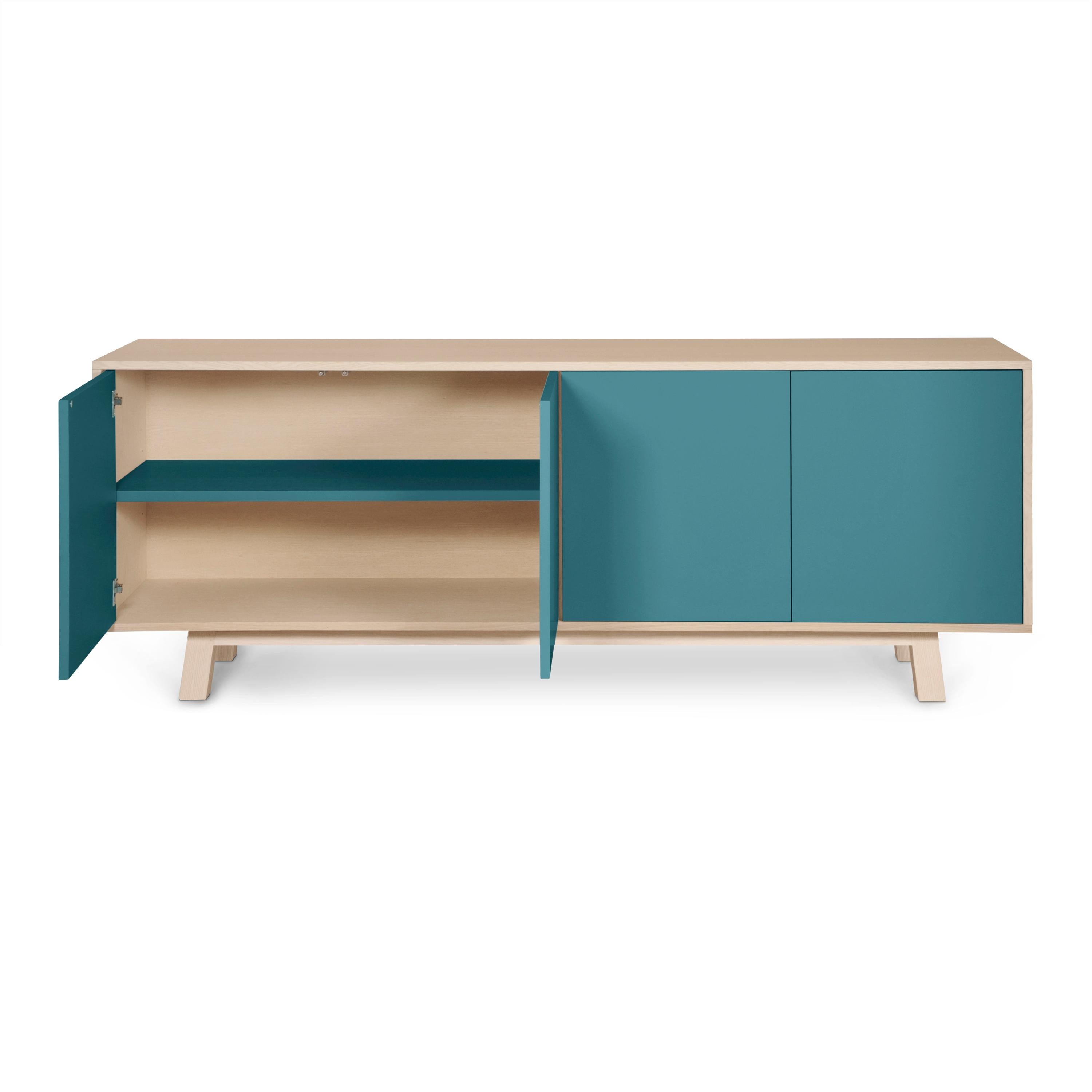 French Scandinavian Design 4-Door Low Sideboard by Eric Gizard, Paris, made in France For Sale