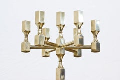 Scandinavian Design 7 Arm Brass Candelabra by Lars Bergsten for Gusum, Sweden