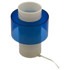 Scandinavian Design 70s Table Lamp in White and Blue Acrylic, 1970s