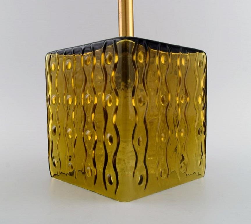 Scandinavian Modern Scandinavian Design, Ceiling Lamp / Pendant in Mouth-Blown Art Glass and Brass For Sale