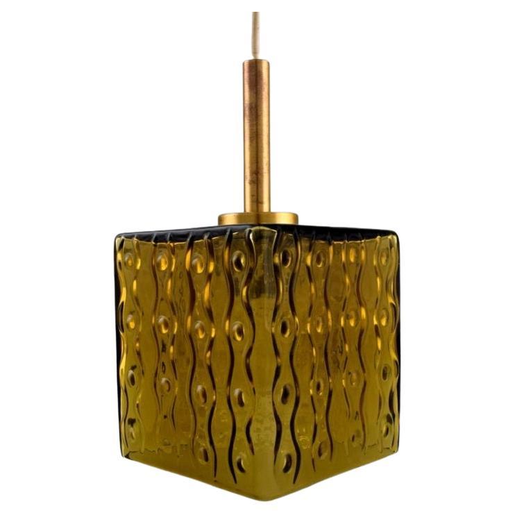 Scandinavian Design, Ceiling Lamp / Pendant in Mouth-Blown Art Glass and Brass