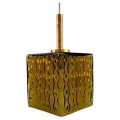 Retro Scandinavian Design, Ceiling Lamp / Pendant in Mouth-Blown Art Glass and Brass