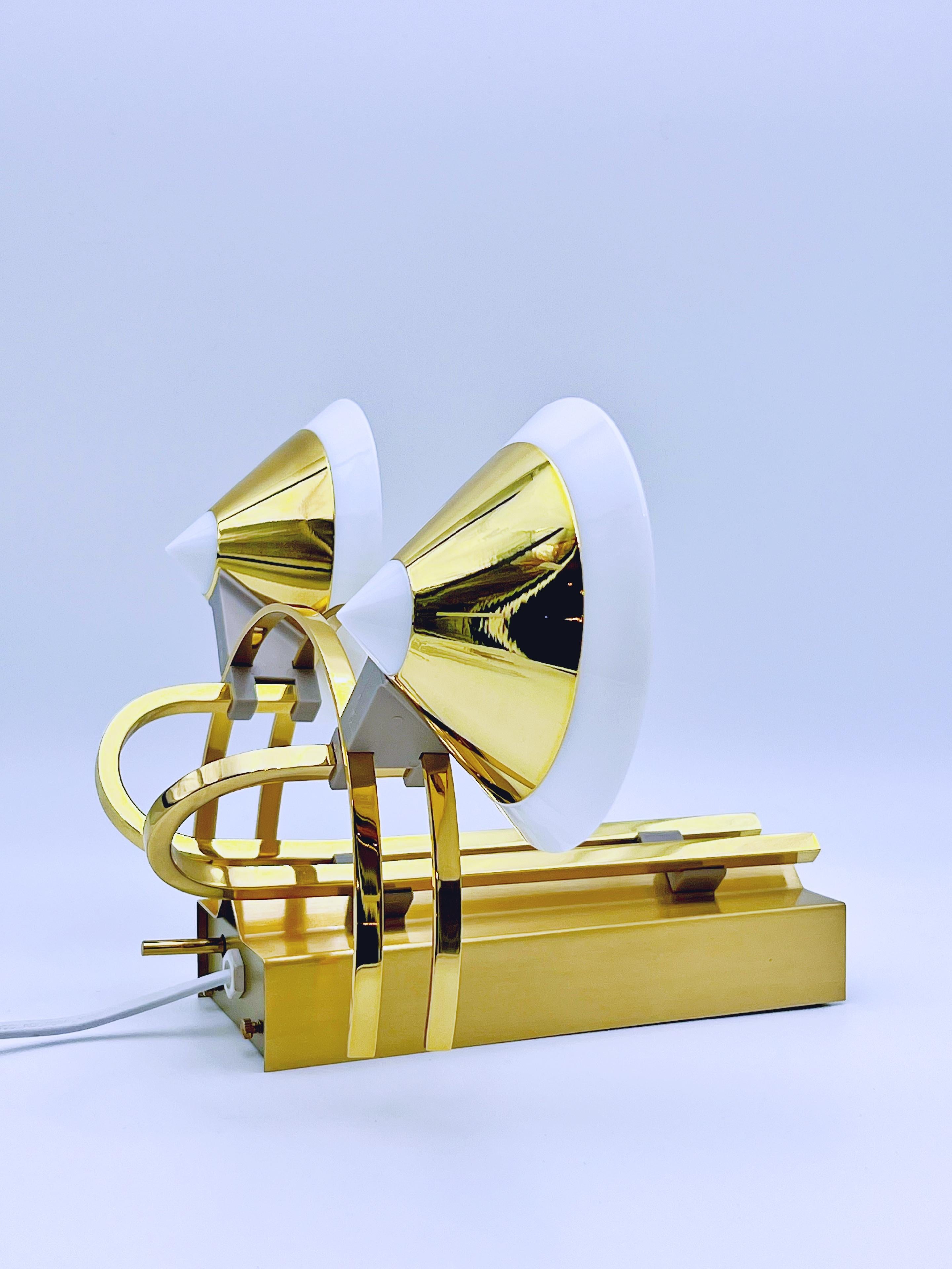 Stunning Scandinavian Design / Nordic Design /  Functionalist Design 2-arm wall sconce / wall light by Høvik Lys / Hovik Lys, Norway. From the second half of the 20th century. Made from solid bronze / brass, with white / milk color hard plastic