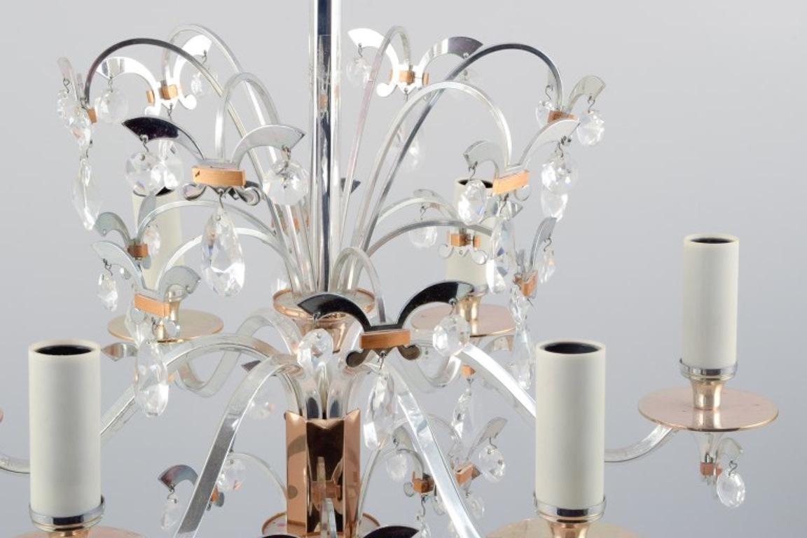 Scandinavian Design, Metal Chandelier with Crystals. Approx. 1980 For Sale 1