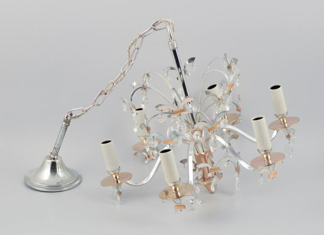 Scandinavian Design, Metal Chandelier with Crystals. Approx. 1980 For Sale 4