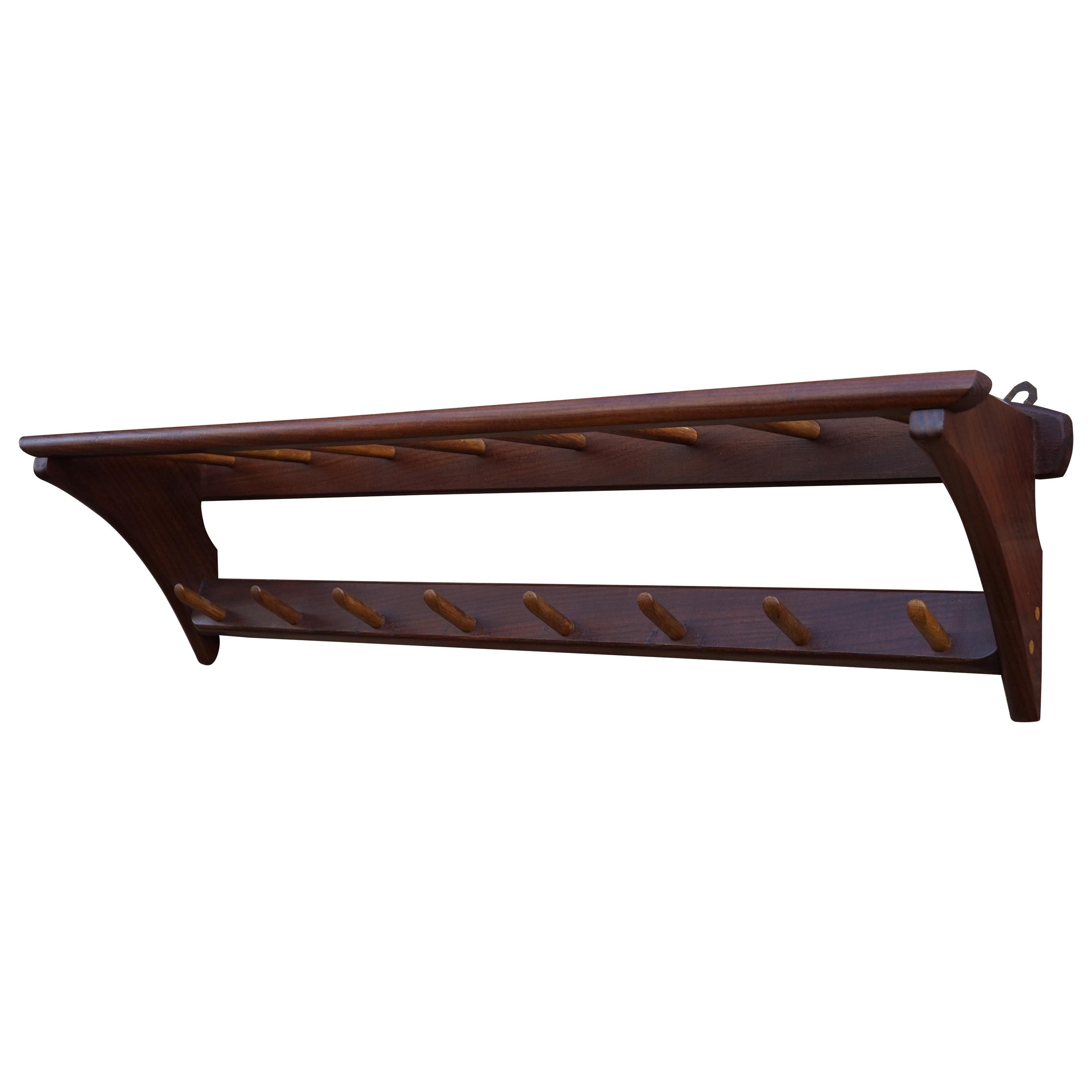 Scandinavian Design Mid-Century Modern Teakwood and Oak Wall Coat Rack, 1960s For Sale