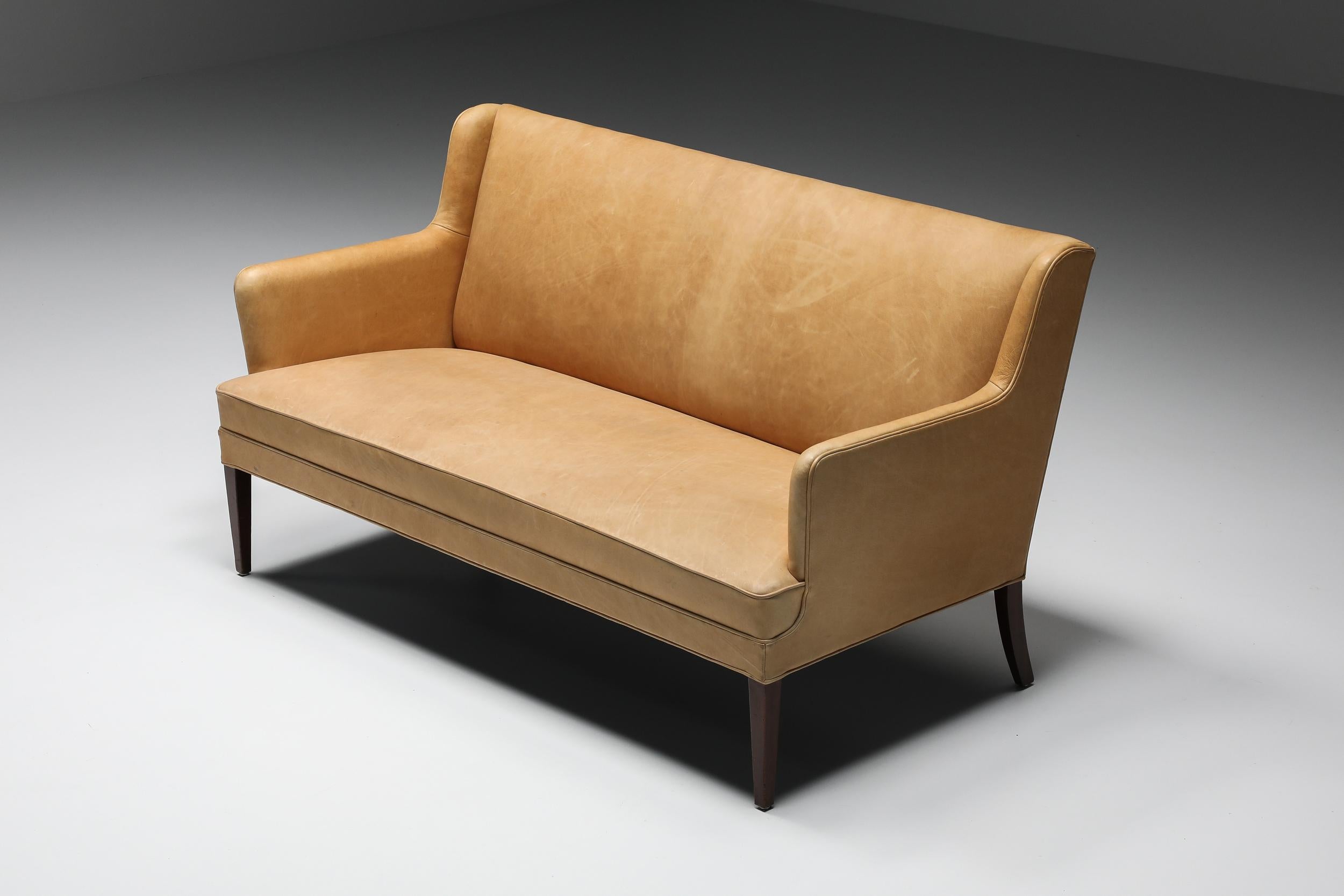 Scandinavian Modern Scandinavian Design, Nanna Ditzel Style Danish Sofa In Camel Leather, 1950's