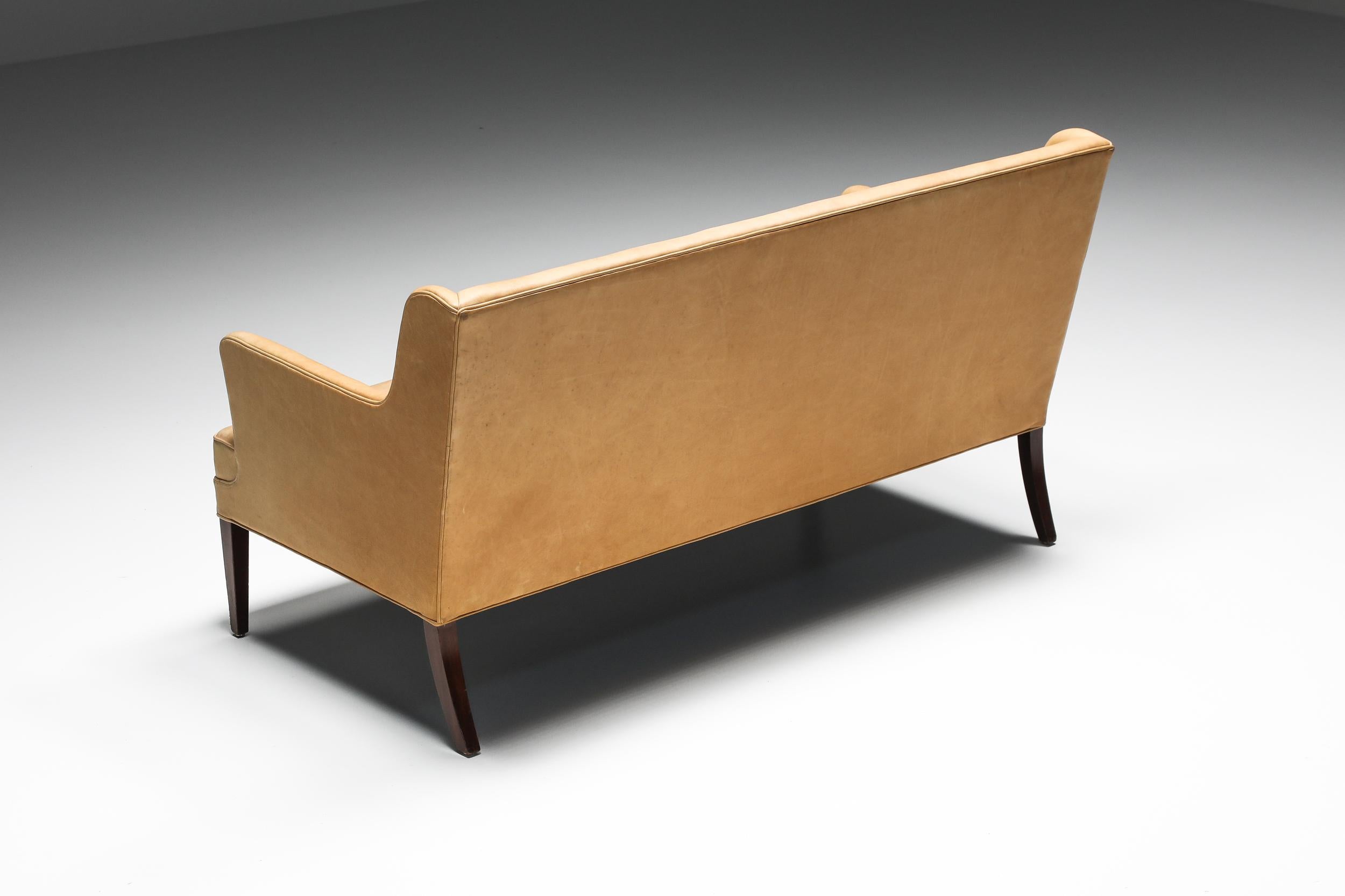 Mid-20th Century Scandinavian Design, Nanna Ditzel Style Danish Sofa In Camel Leather, 1950's