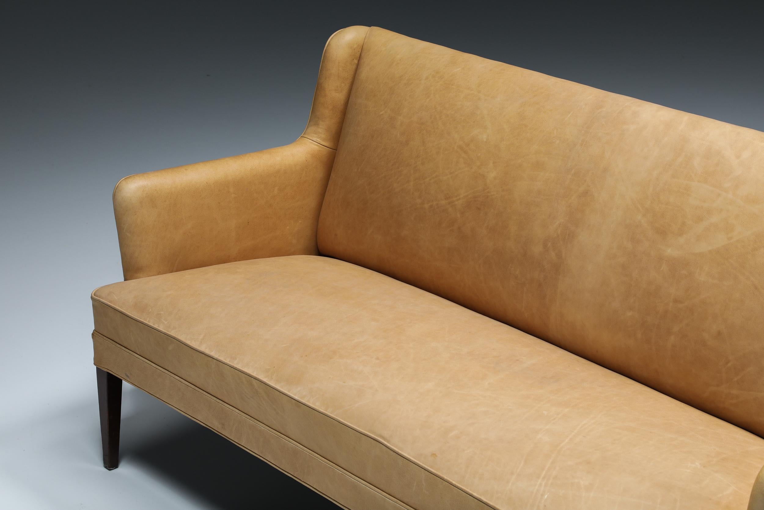 Scandinavian Design, Nanna Ditzel Style Danish Sofa In Camel Leather, 1950's 3