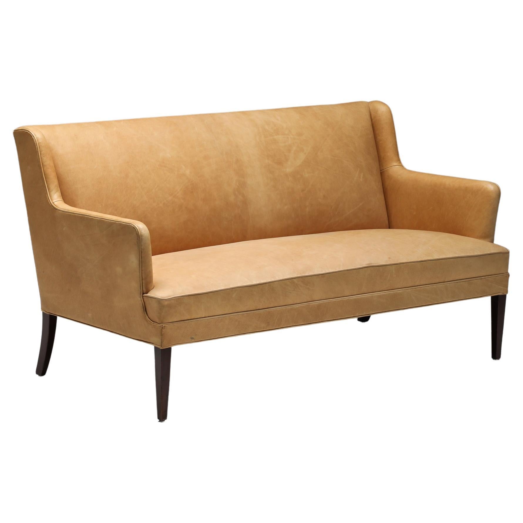 Scandinavian Design, Nanna Ditzel Style Danish Sofa In Camel Leather, 1950's