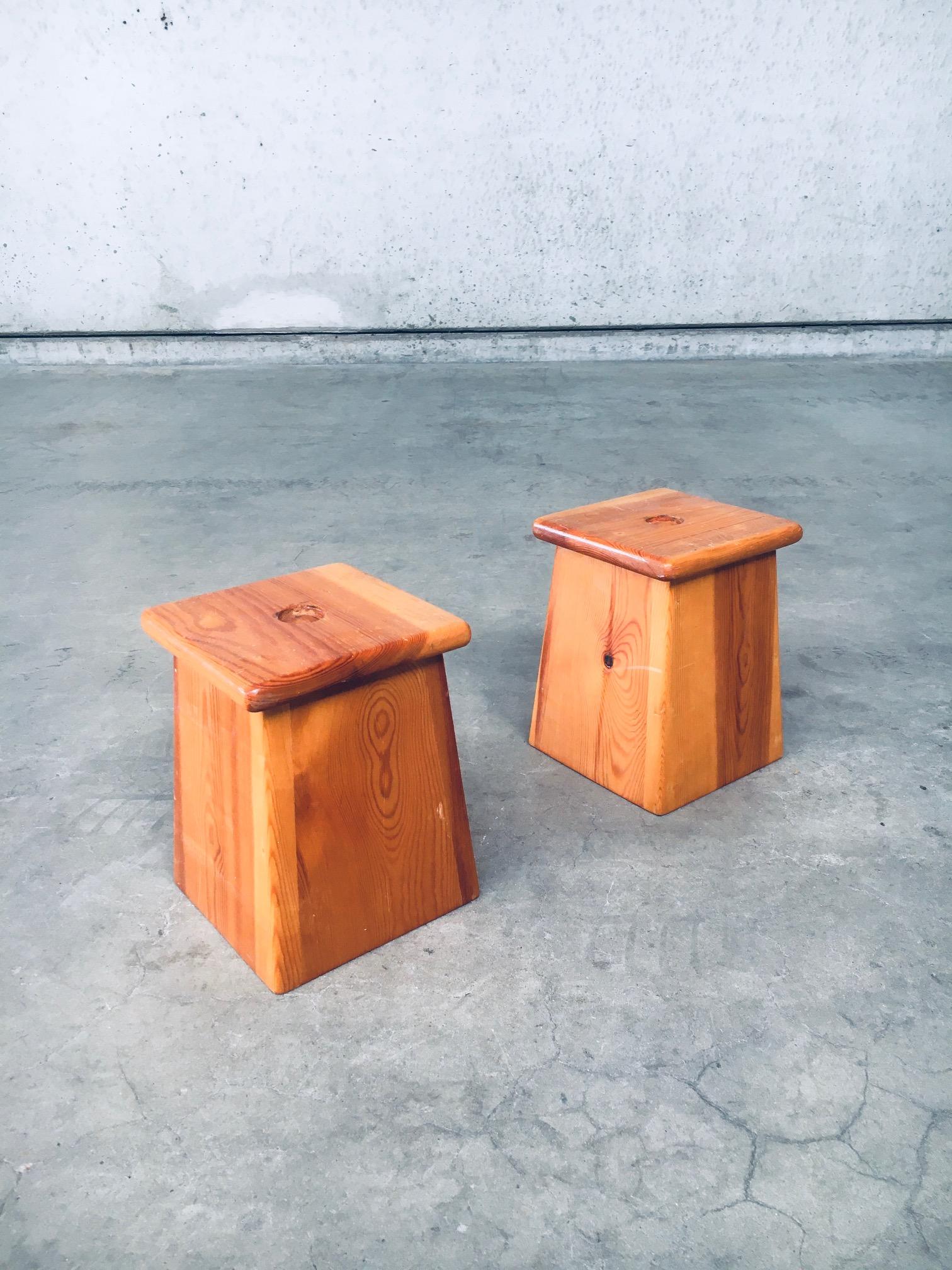 Vintage Midcentury Scandinavian Design Cone Shape Plant Side Table Pedestal set. Made in Sweden, 1960's period. Solid pine wood constructed cone shape plant or display stand set. These come in good, original condition with normal wear from their use