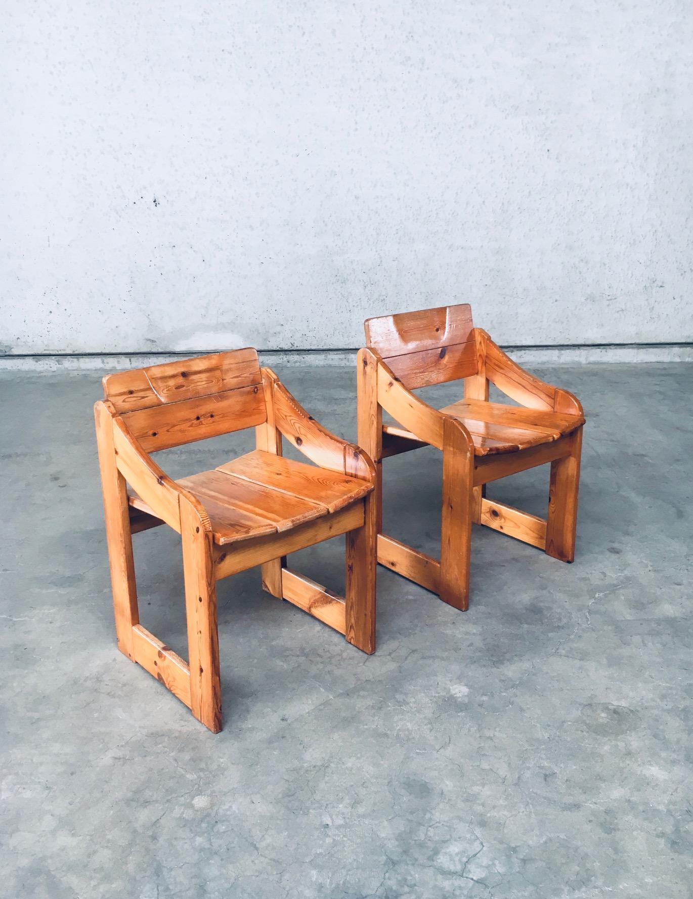 Vintage Midcentury Scandinavian Design Pine Side Chair set. Made in Sweden, 1960's period. In the manner of Rainer Daumiller designer. Solid pine wood constructed chairs. They both come in good, all original condition with normal signs of their use