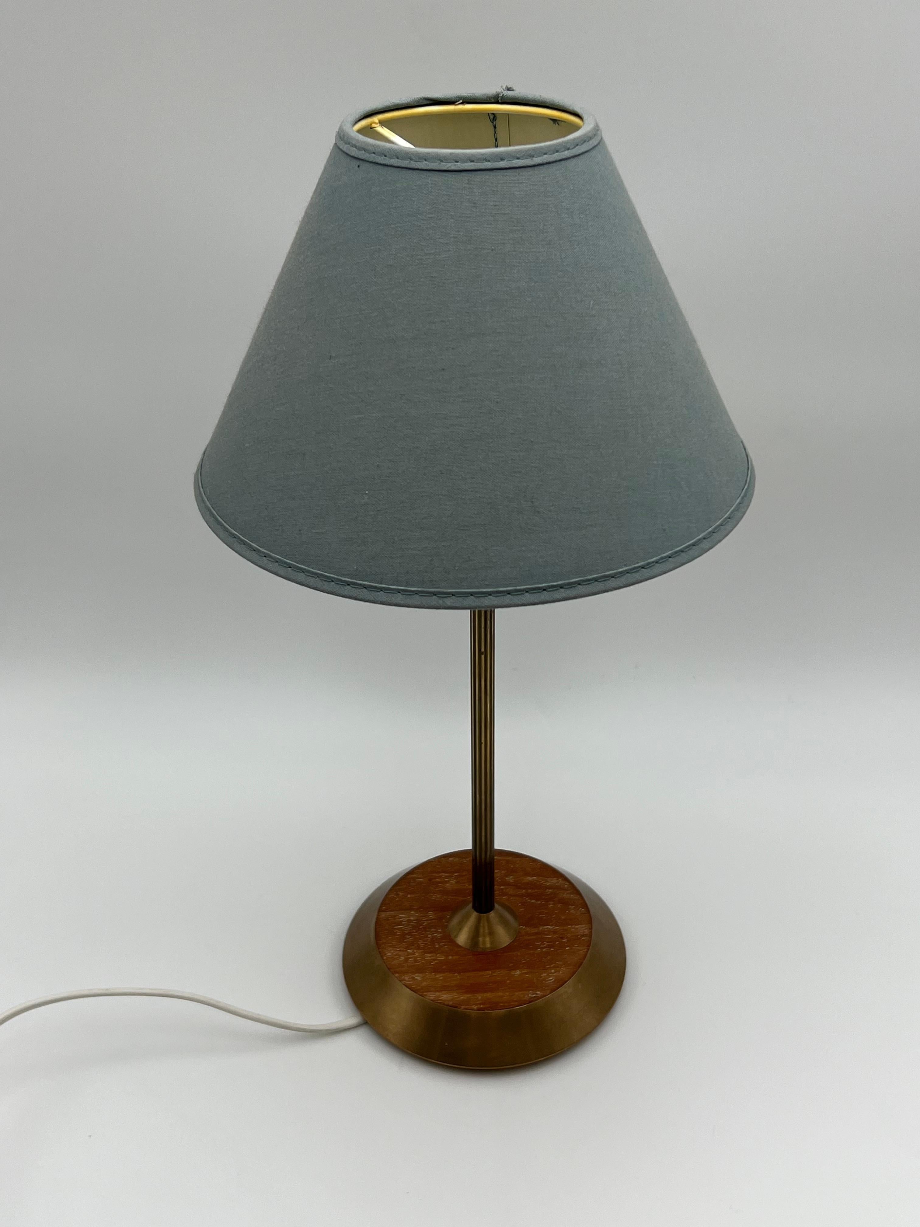Textile Scandinavian Design, SOLID Brass & Teak Table Lamp, 1960s For Sale