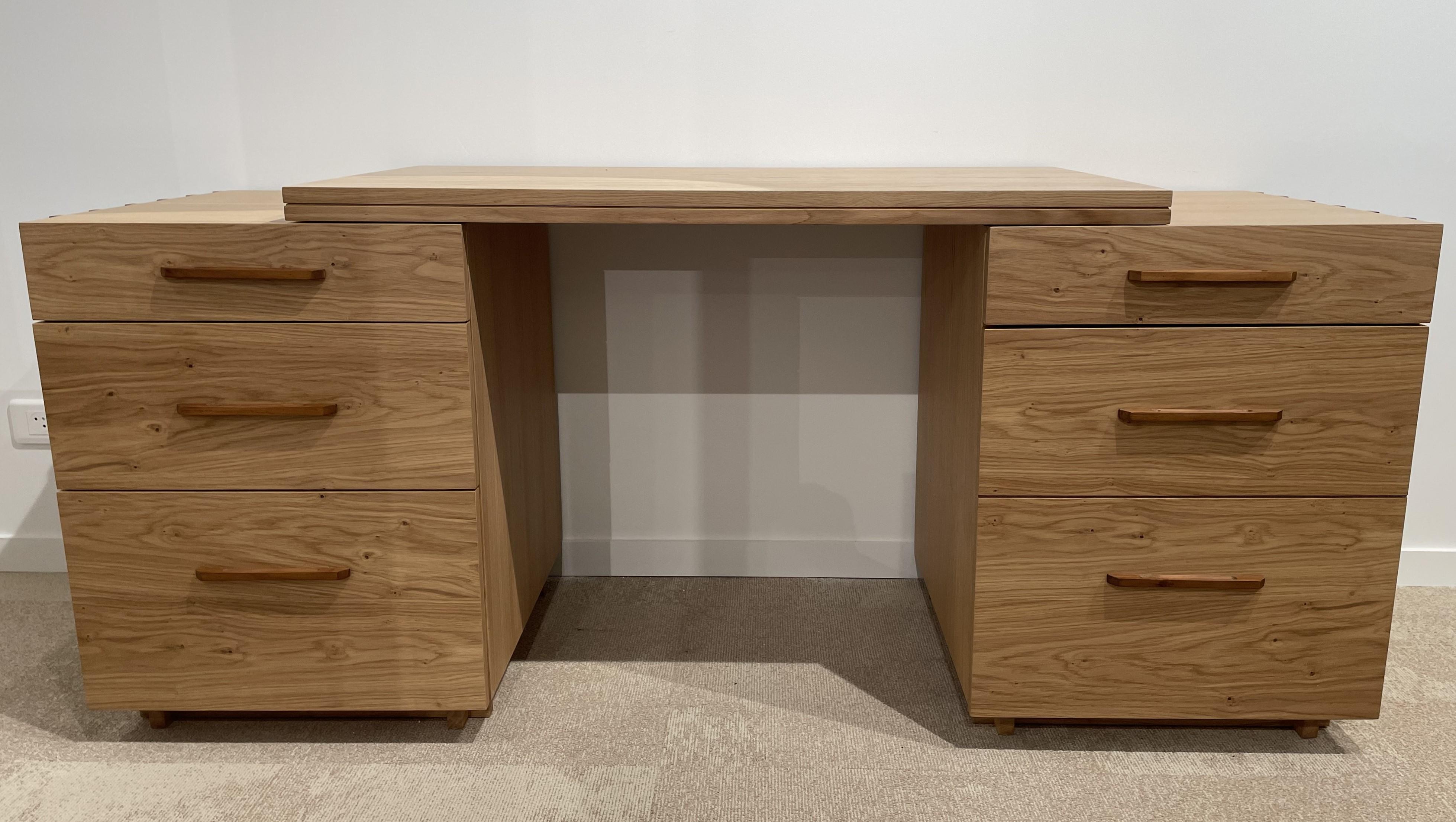 Scandinavian Design Solid Oak And Leather Modular Desk Into A Chest Of Drawers 6