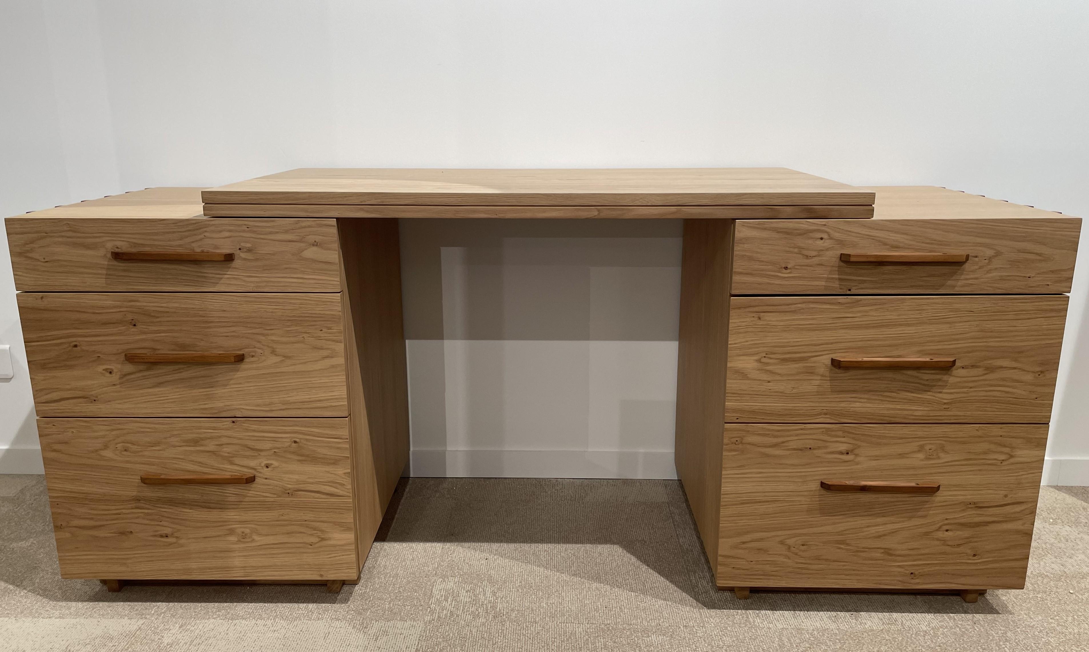 Mid-Century Modern Scandinavian Design Solid Oak And Leather Modular Desk Into A Chest Of Drawers