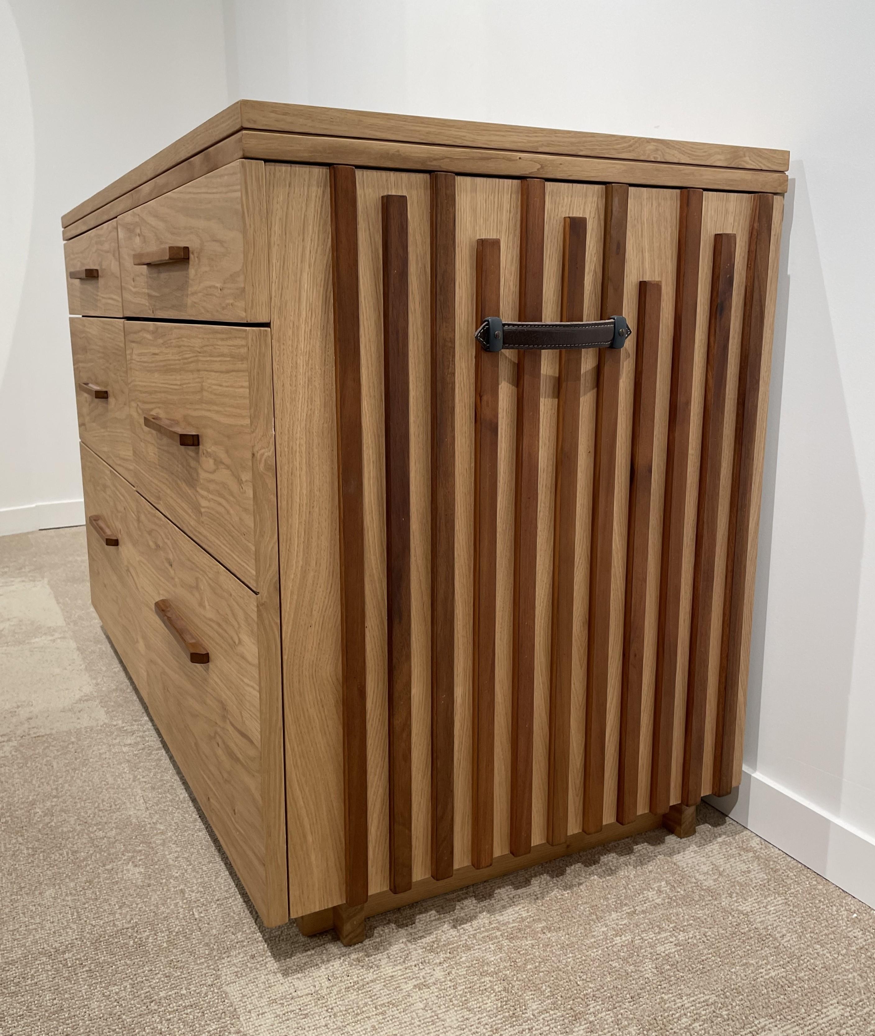 Contemporary Scandinavian Design Solid Oak And Leather Modular Desk Into A Chest Of Drawers For Sale