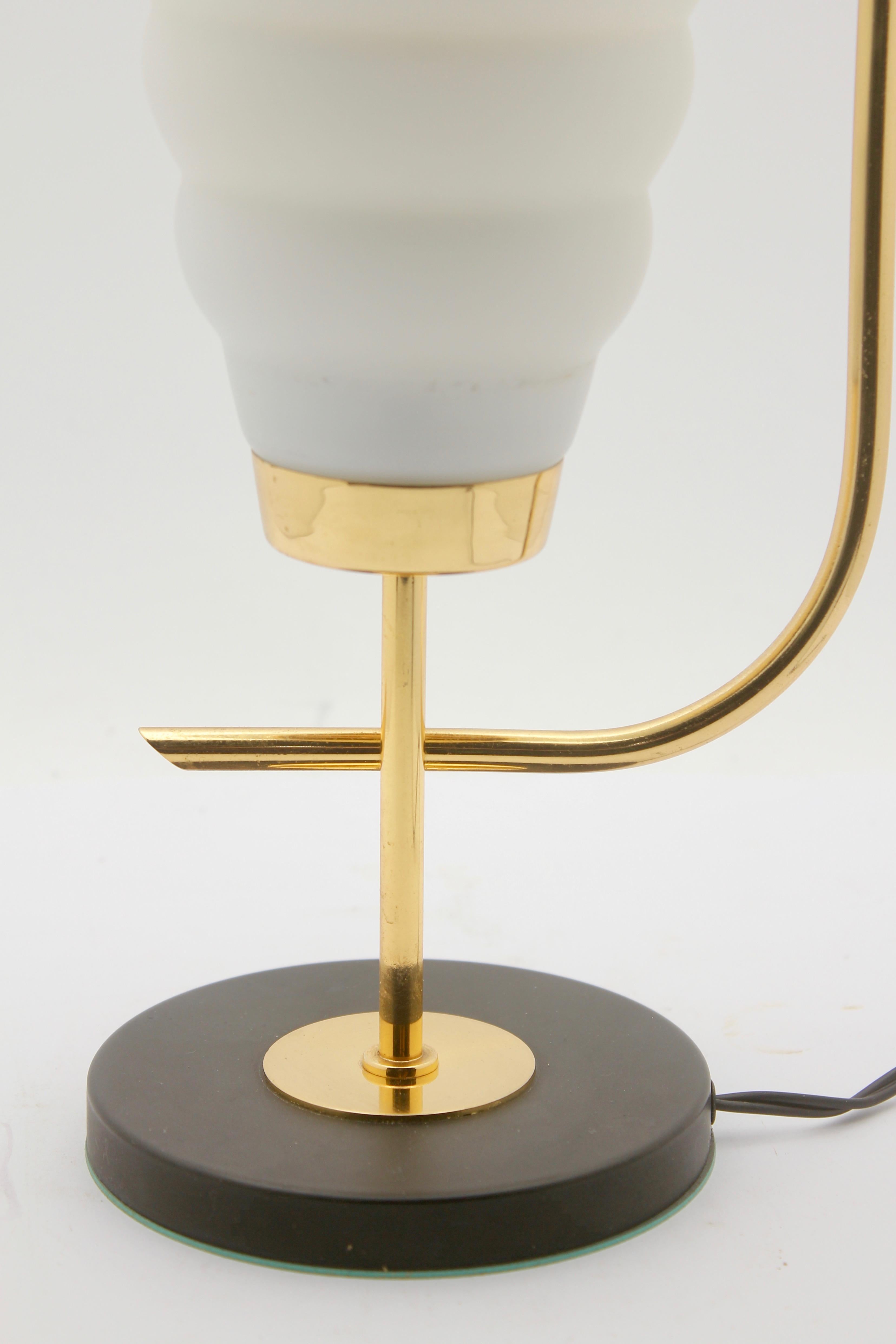 Hand-Crafted Scandinavian Design Table Lamp with Milk-White Glass Shade and Brass Mounts