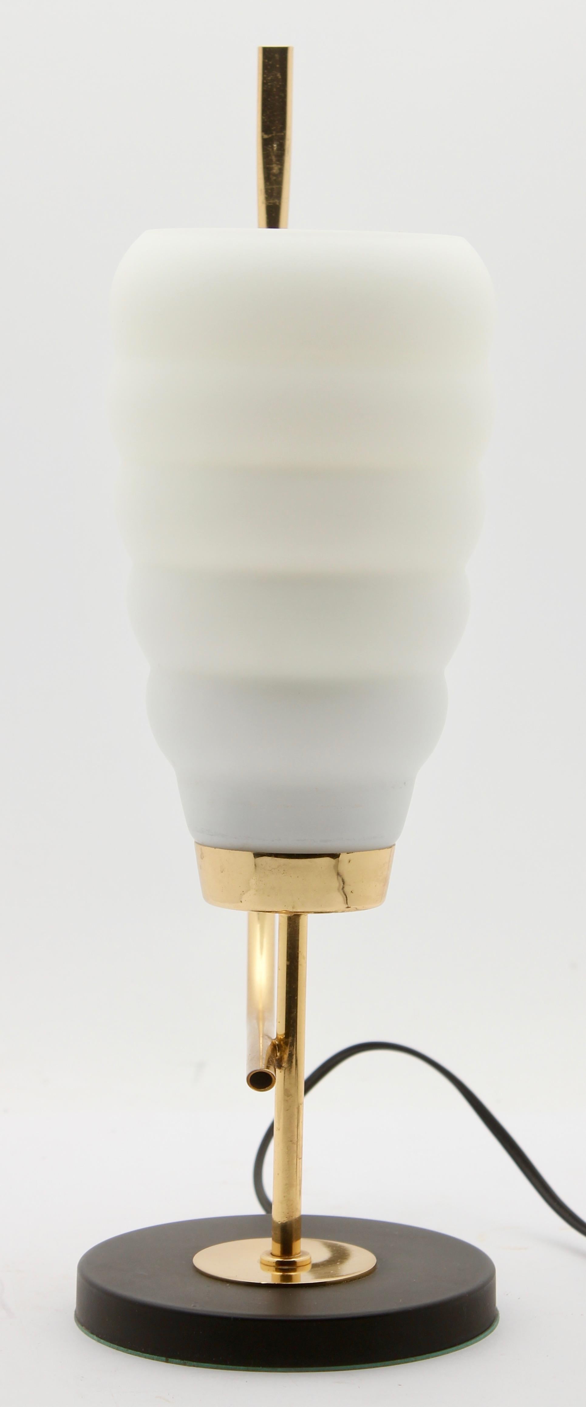 Scandinavian Design Table Lamp with Milk-White Glass Shade and Brass Mounts In Good Condition In Verviers, BE