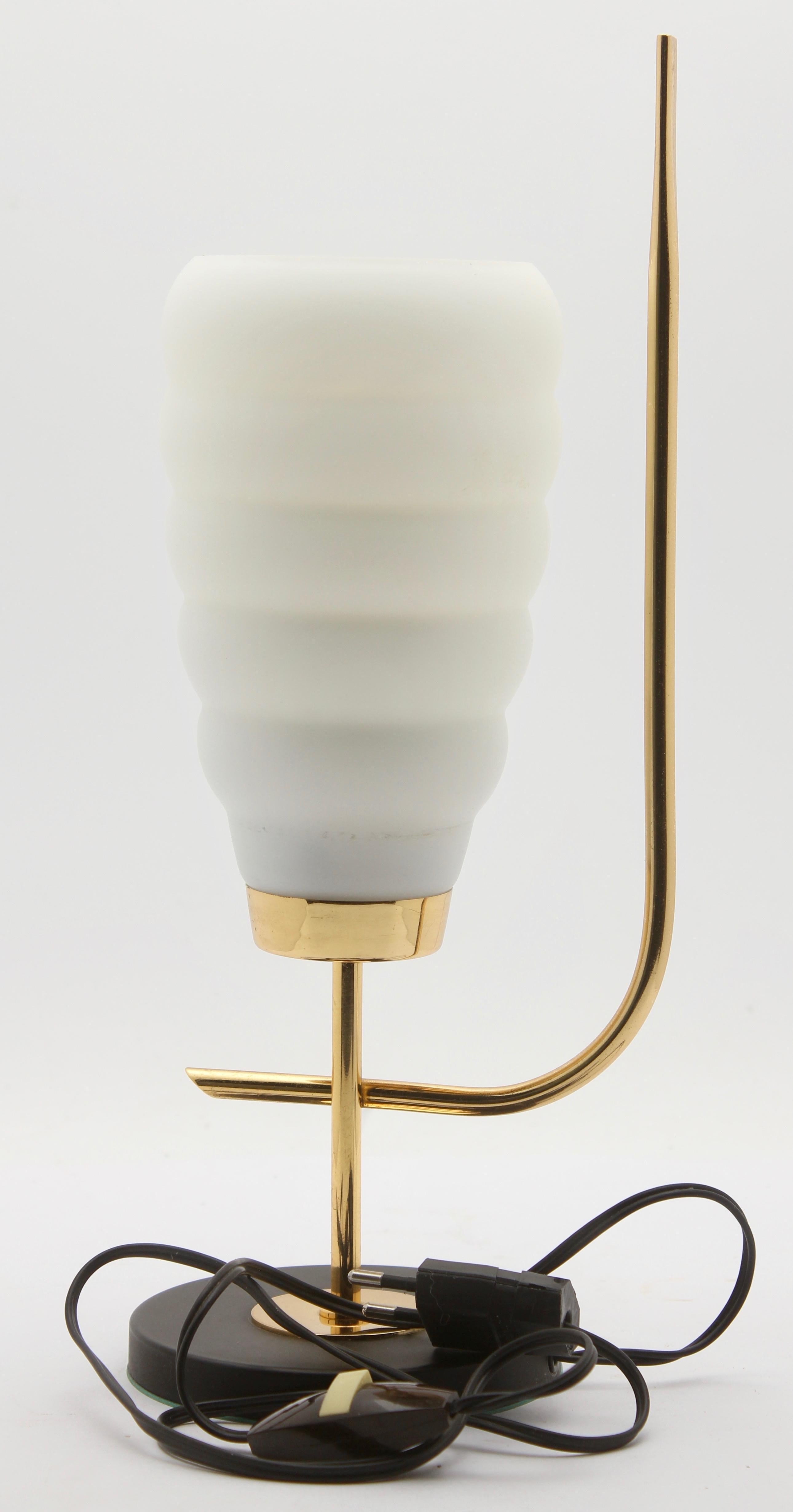 Late 20th Century Scandinavian Design Table Lamp with Milk-White Glass Shade and Brass Mounts