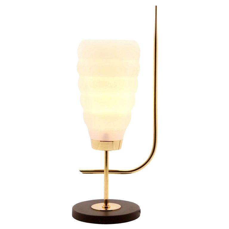 Scandinavian Design Table Lamp with Milk-White Glass Shade and Brass Mounts  at 1stDibs