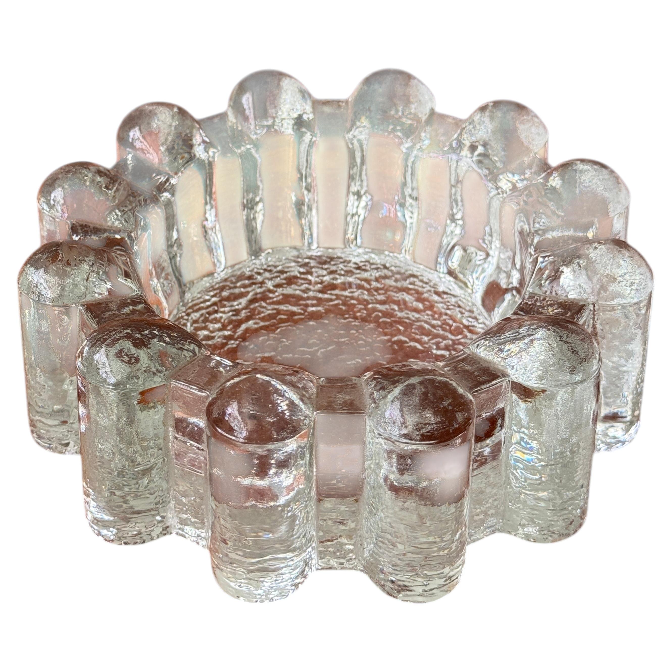Scandinavian Design Textured Glass Ashtray, Pukeberg Sweden 1960s