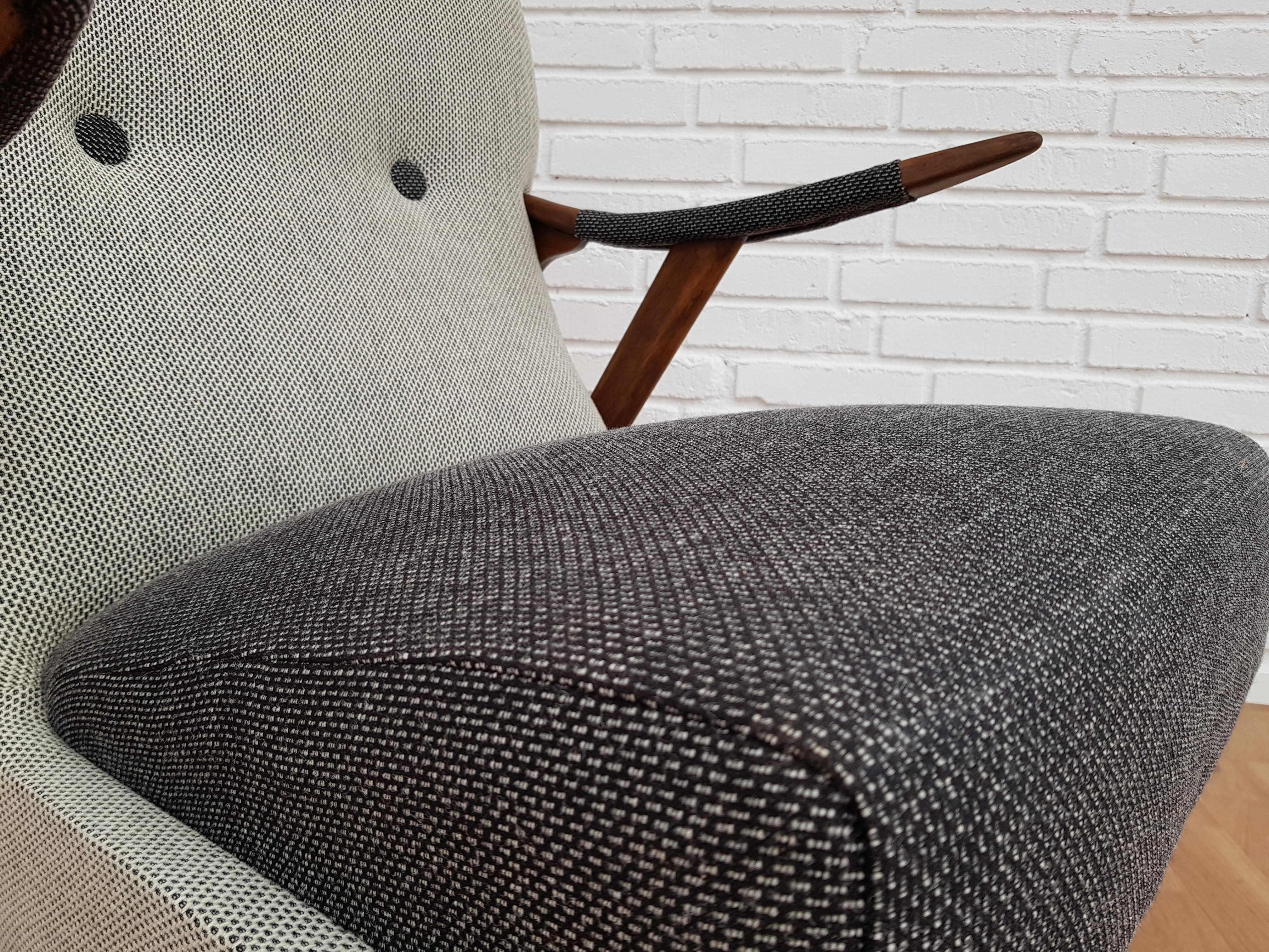 Mid-Century Modern Scandinavian Armchair 1960s-1970s, Wool, Completely Restored