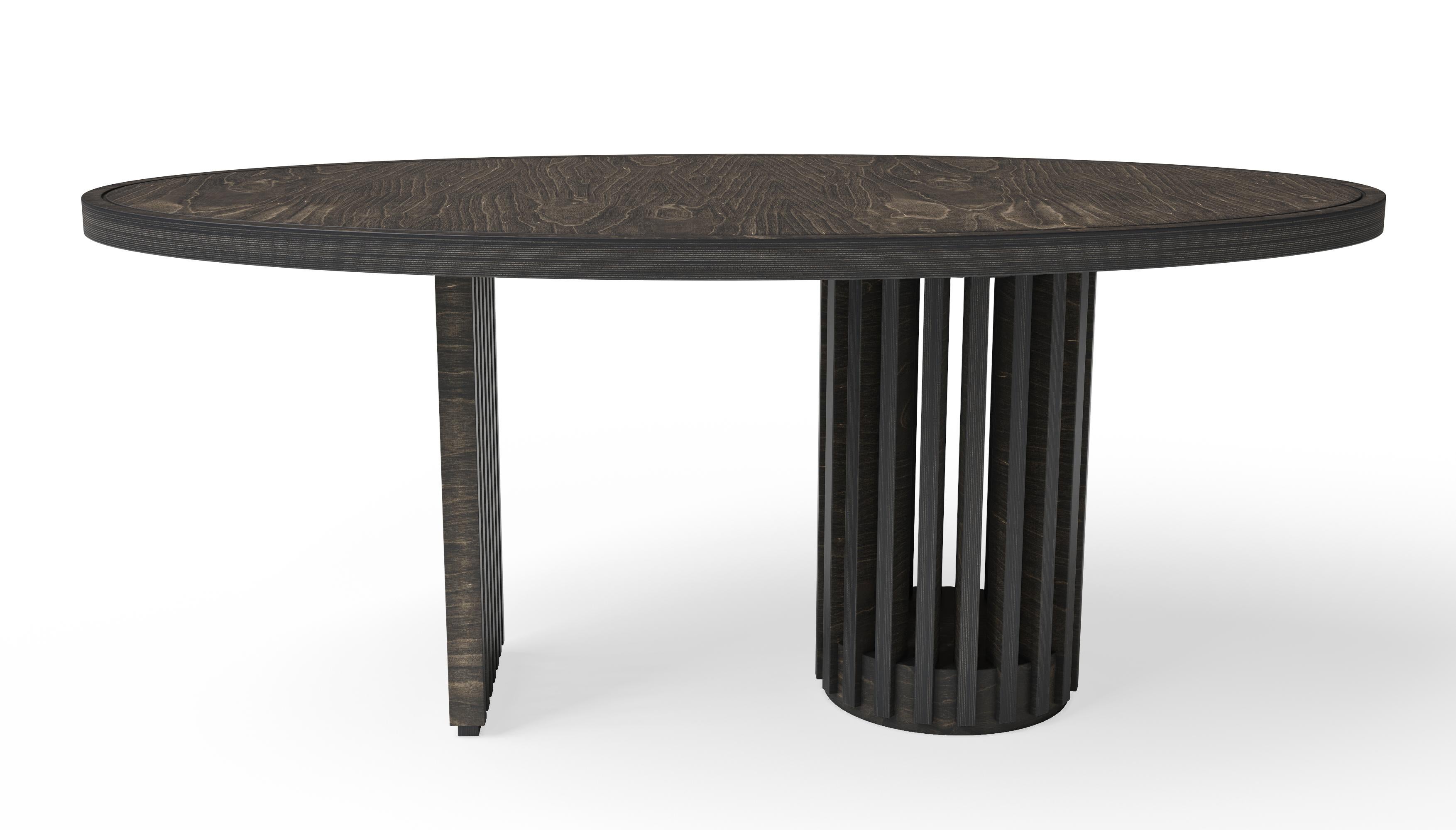 Birch Scandinavian Designer Black Wood Oval Dining Table For Sale