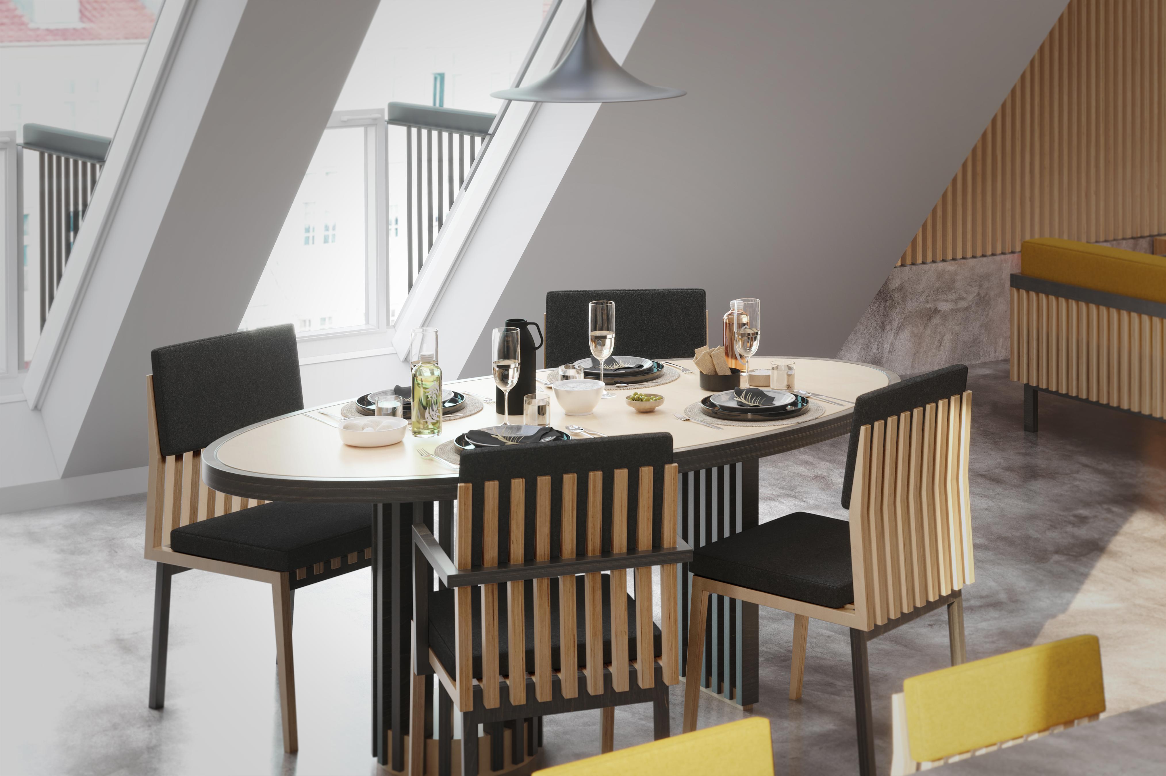 Scandinavian Designer Black Wood Oval Dining Table For Sale 1