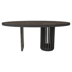 Scandinavian Designer Black Wood Oval Dining Table