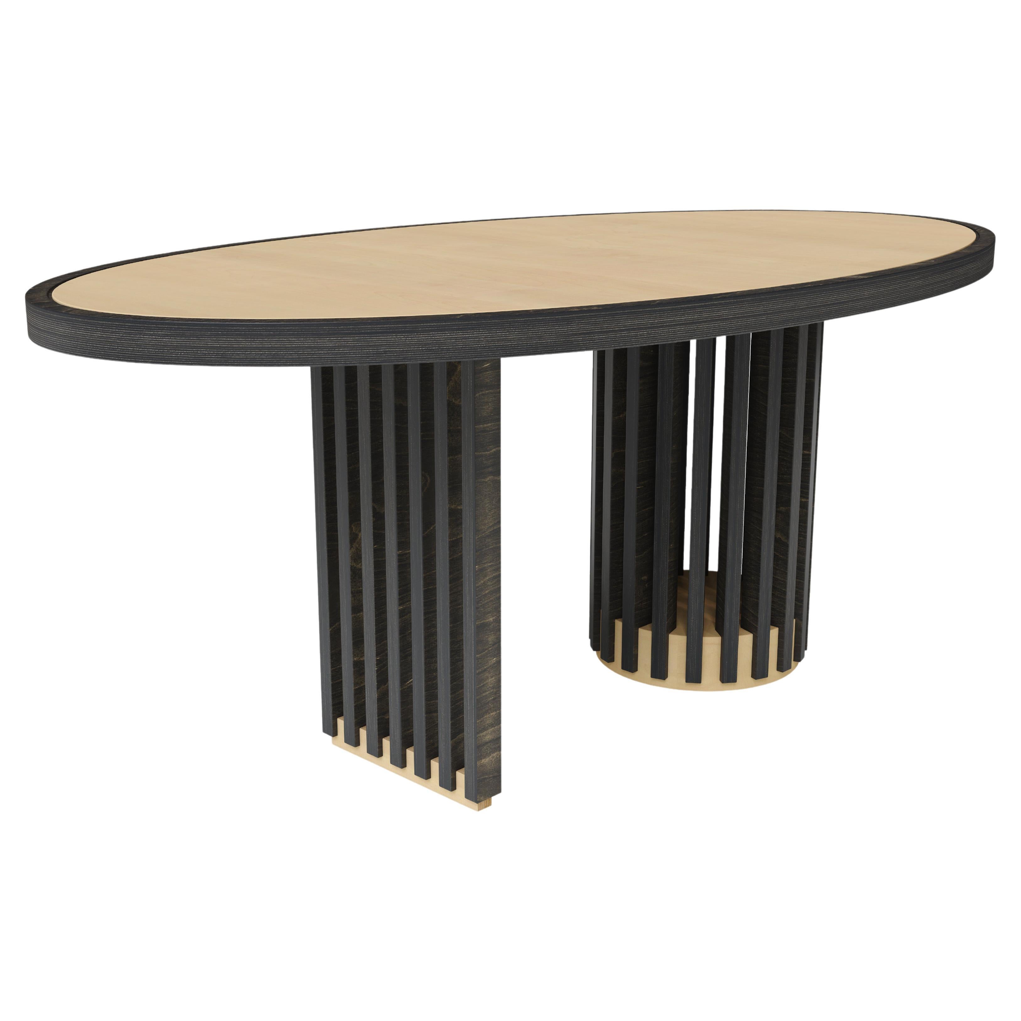 Scandinavian Designer Black Wood Oval Dining Table For Sale