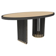 Scandinavian Designer Black Wood Oval Dining Table