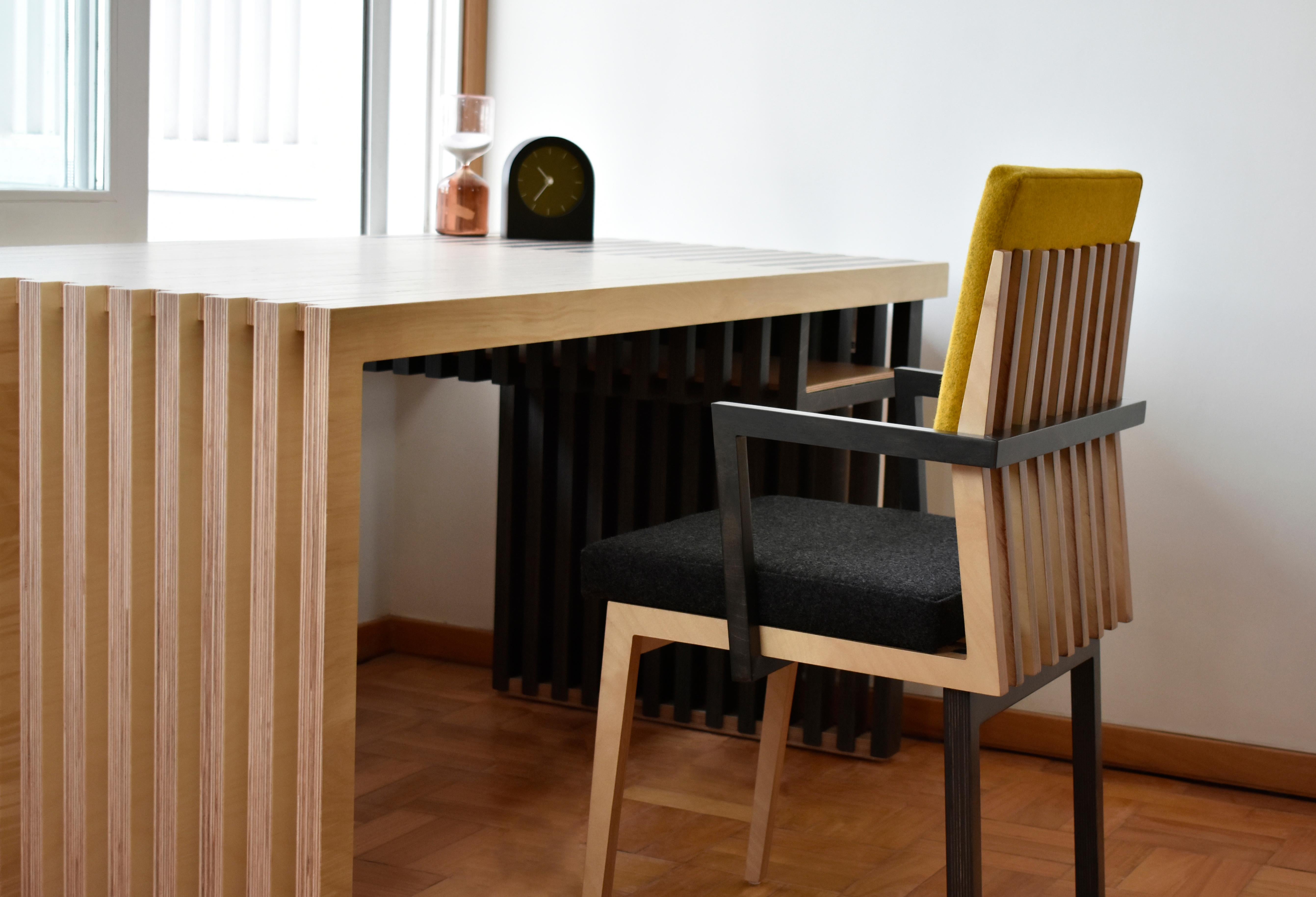 Scandinavian Designer Black Yellow Dining Arm Chair For Sale 4