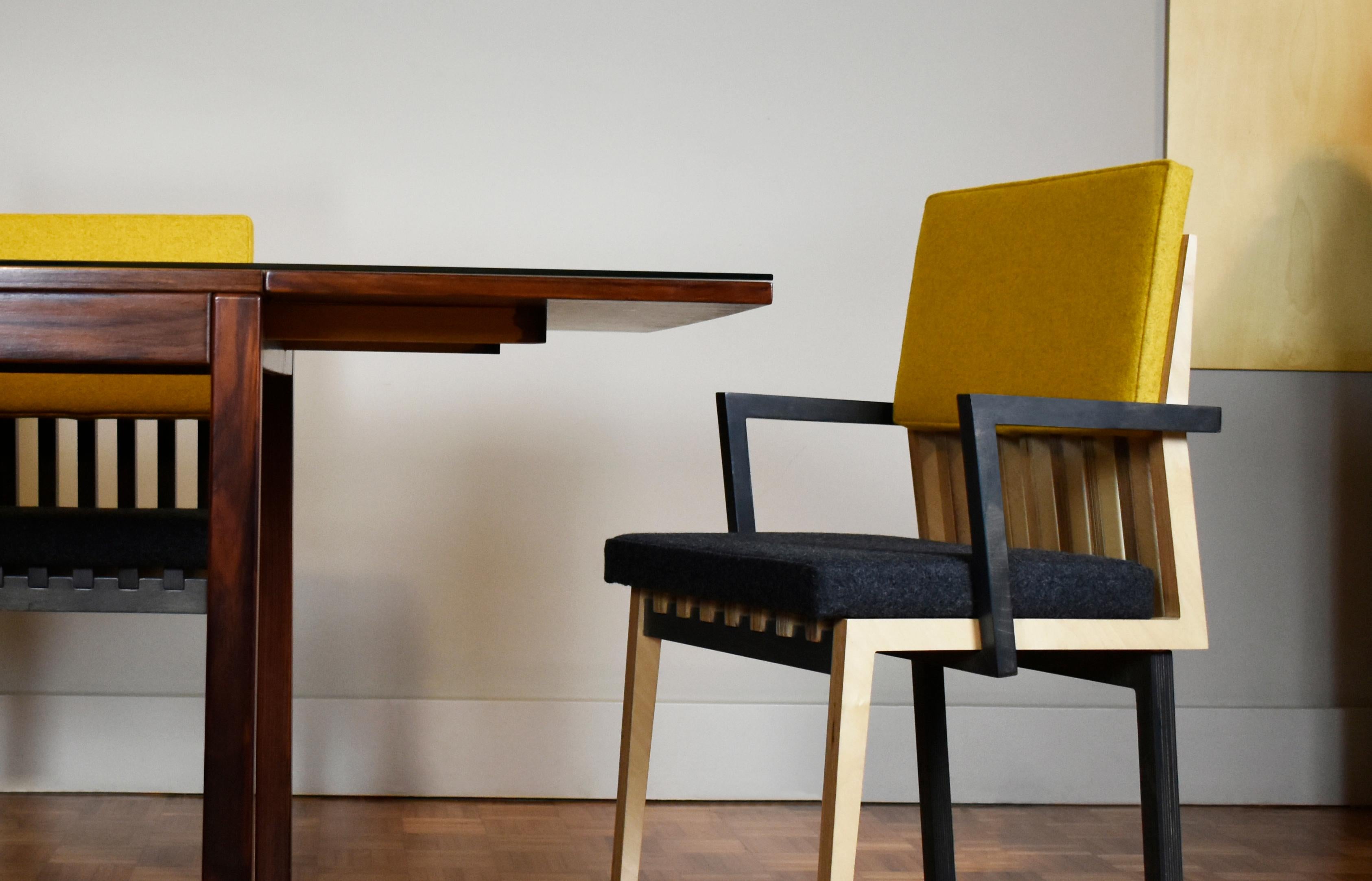 Scandinavian Designer Black Yellow Dining Arm Chair For Sale 5