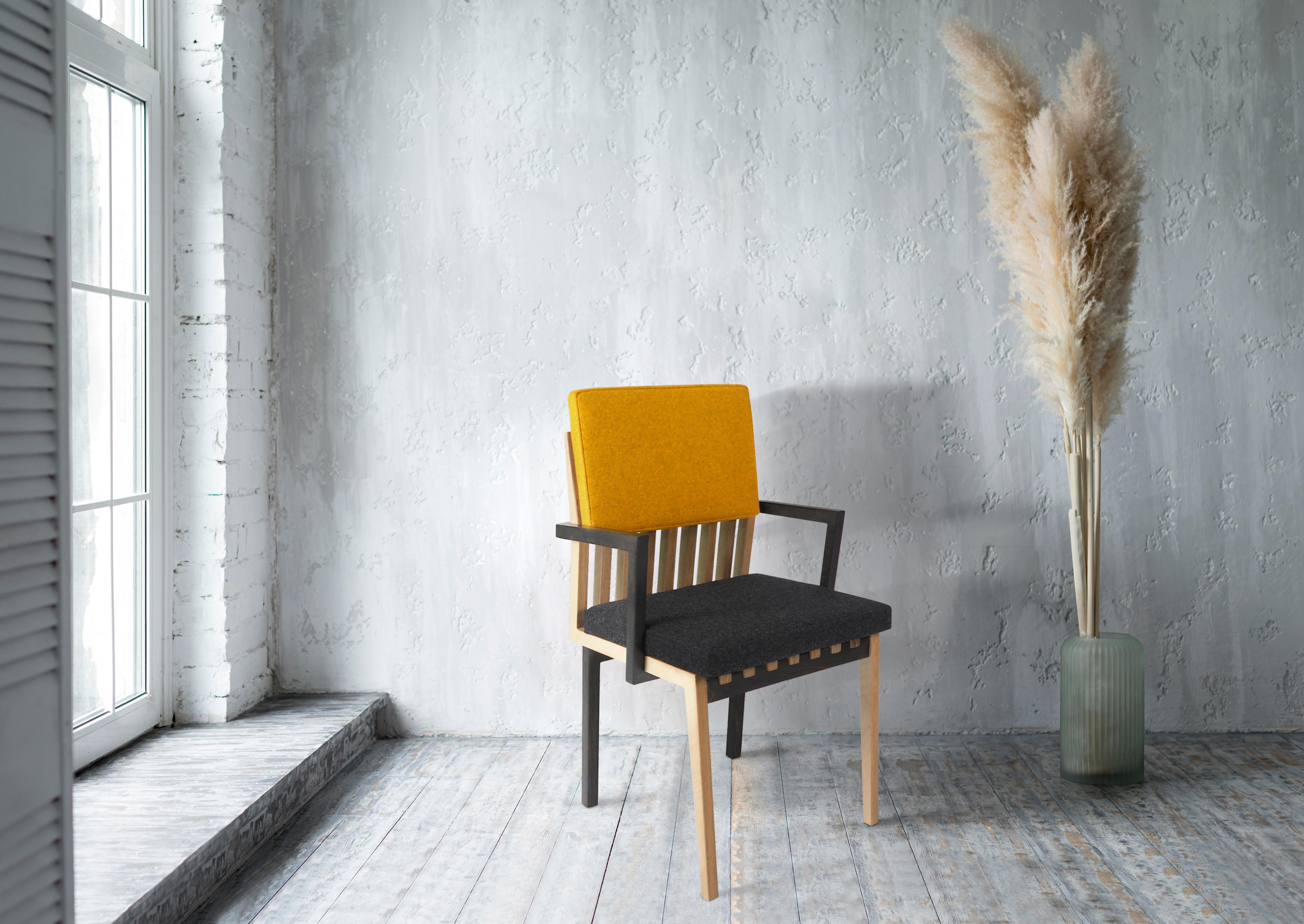 Scandinavian Designer Black Yellow Dining Arm Chair For Sale 7