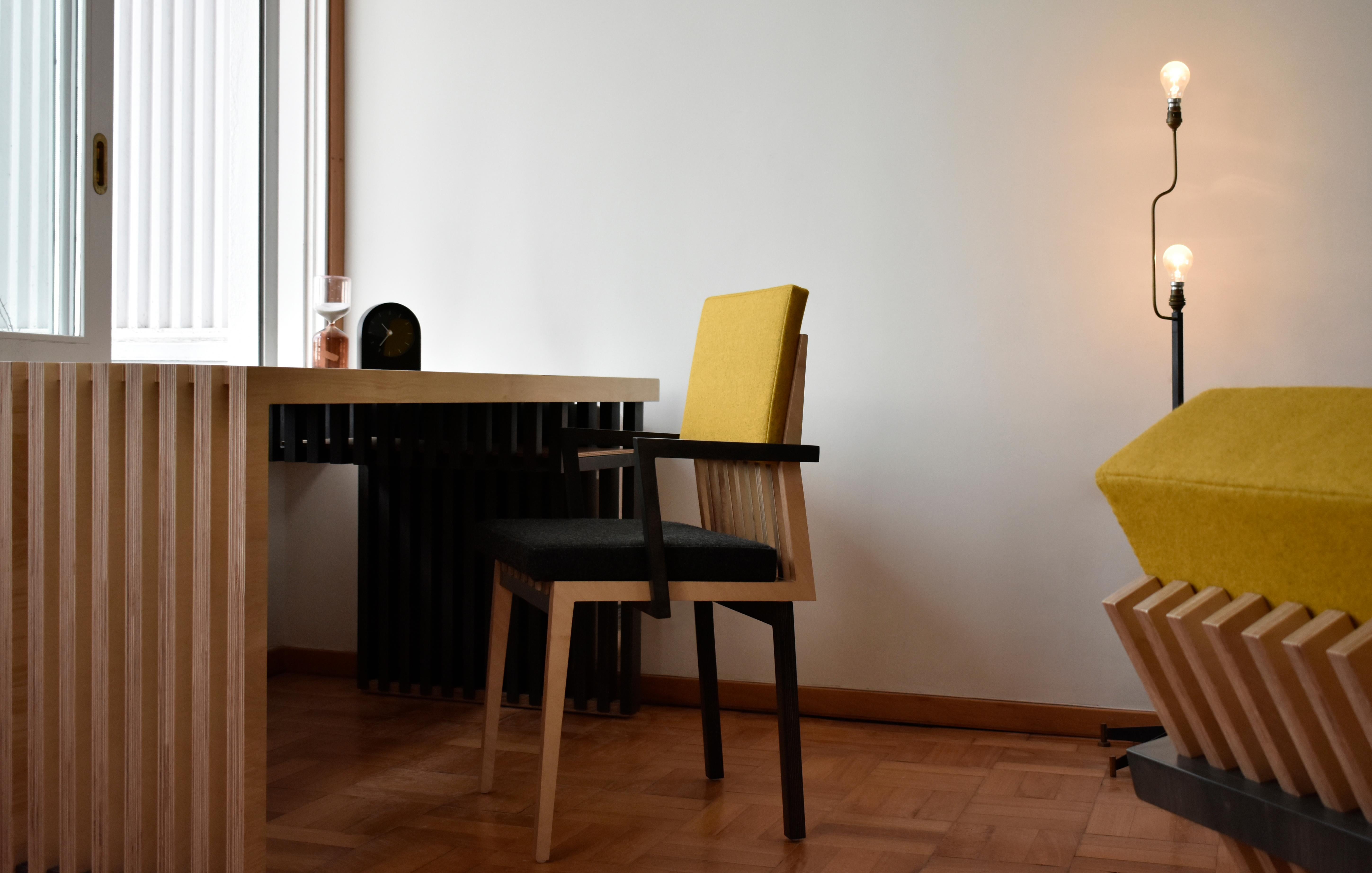 Fauteuil de salle à manger de designer scandinave noir et jaune en vente 8