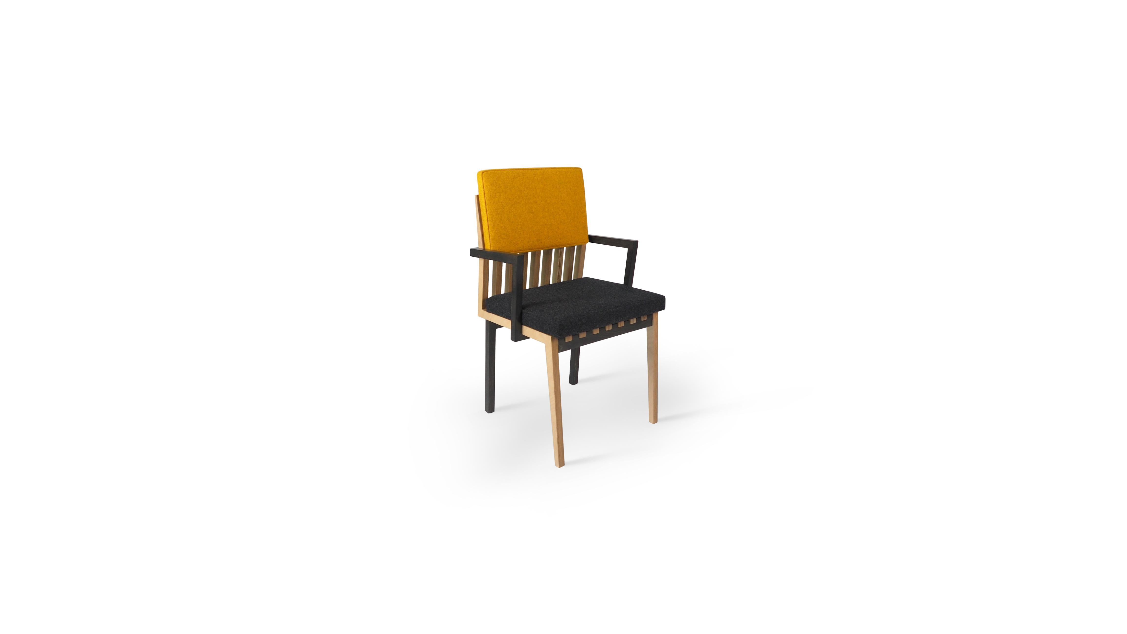Scandinavian Modern Scandinavian Designer Black Yellow Dining Arm Chair For Sale